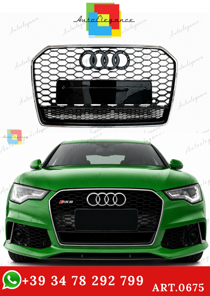 🔥ART.0675 GRIGLIA PER AUDI A6 4G C7 15-18 LOOK RS6 NERA CON BORDO CROMATO🔥