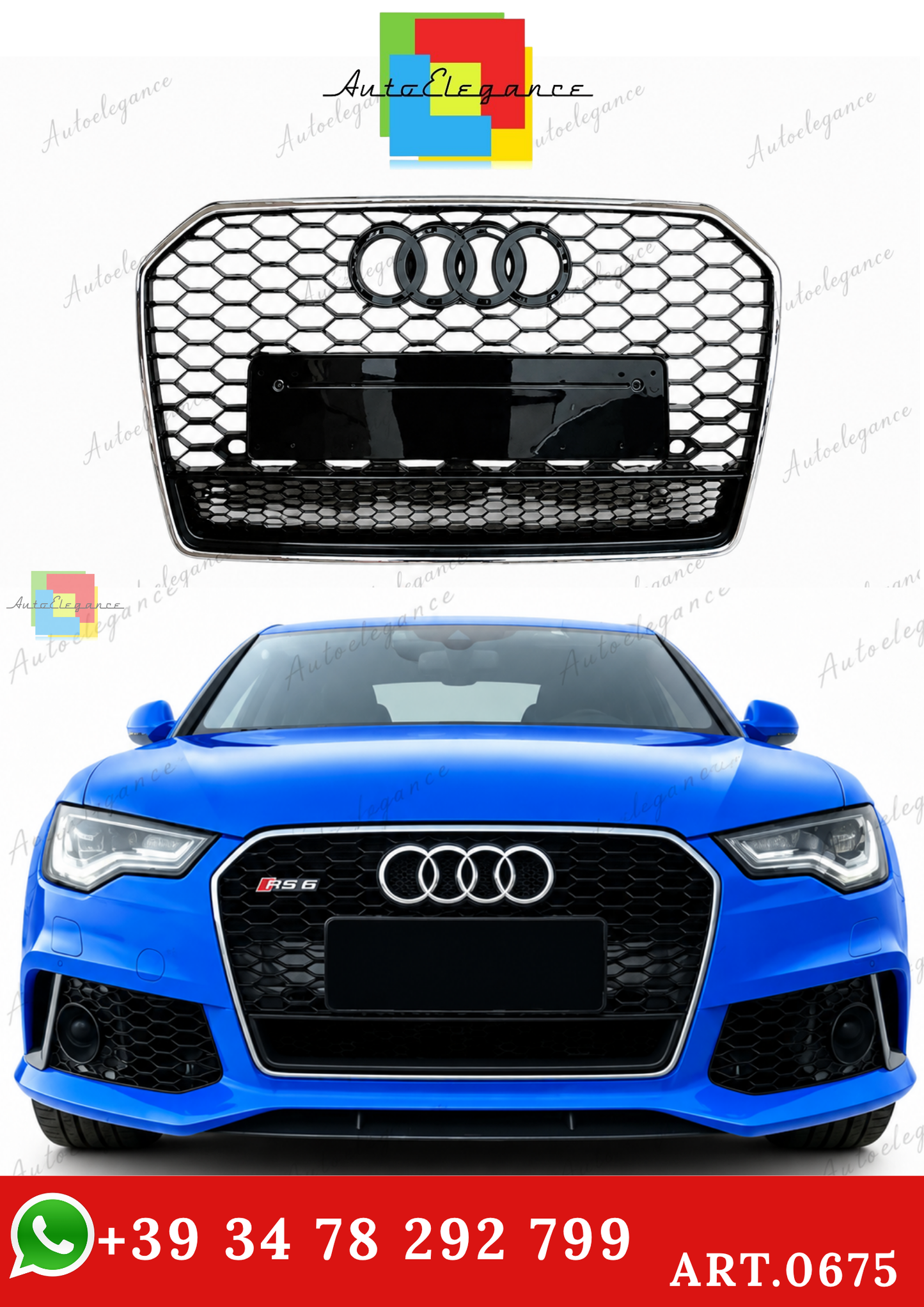 🔥ART.0675 GRIGLIA PER AUDI A6 4G C7 15-18 LOOK RS6 NERA CON BORDO CROMATO🔥