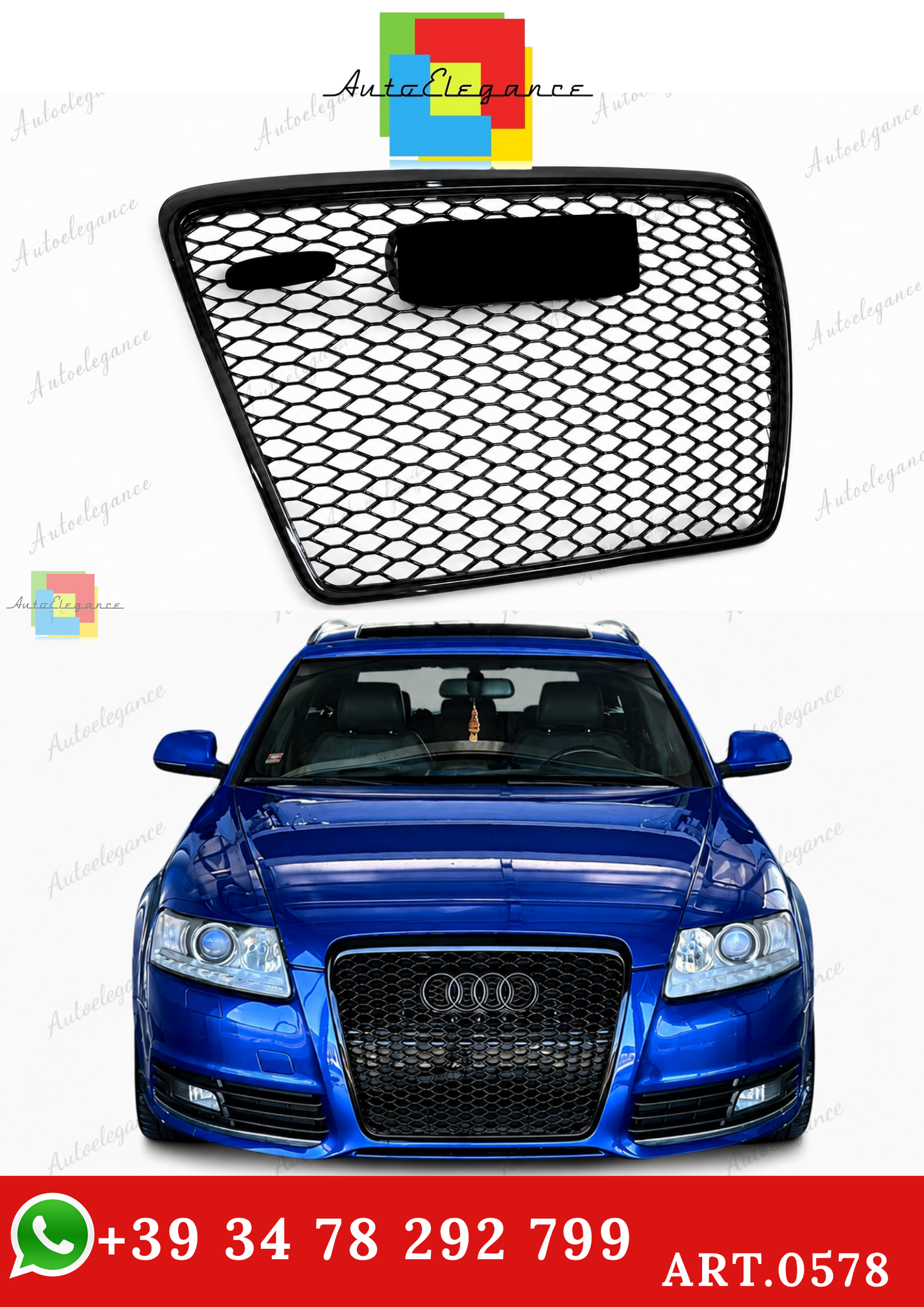 🔥ART.0578 GRIGLIA ADATTO PER AUDI A6 4F 2004-2011 LOOK RS6 NERO LUCIDO🔥