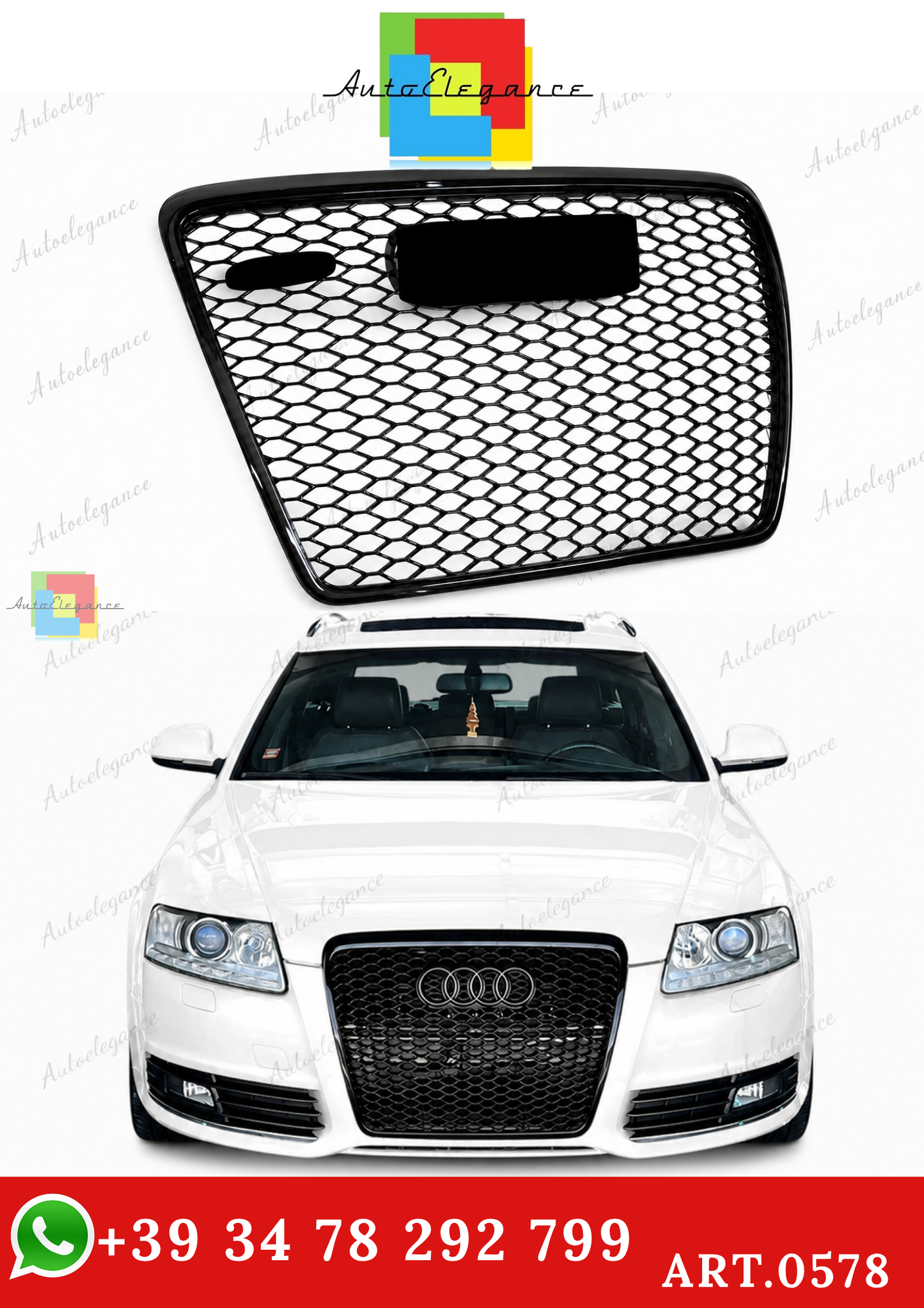 🔥ART.0578 GRIGLIA ADATTO PER AUDI A6 4F 2004-2011 LOOK RS6 NERO LUCIDO🔥