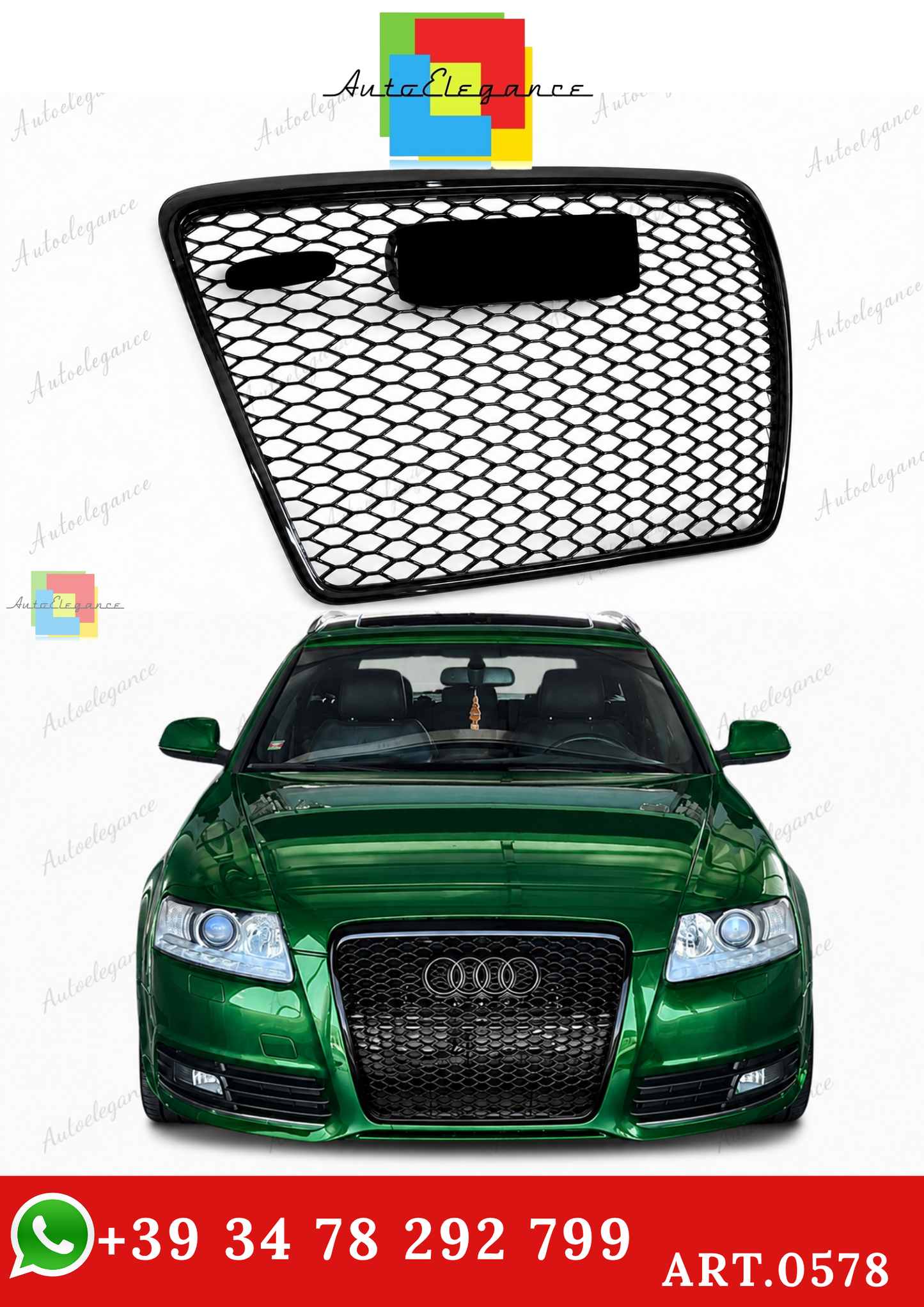 🔥ART.0578 GRIGLIA ADATTO PER AUDI A6 4F 2004-2011 LOOK RS6 NERO LUCIDO🔥
