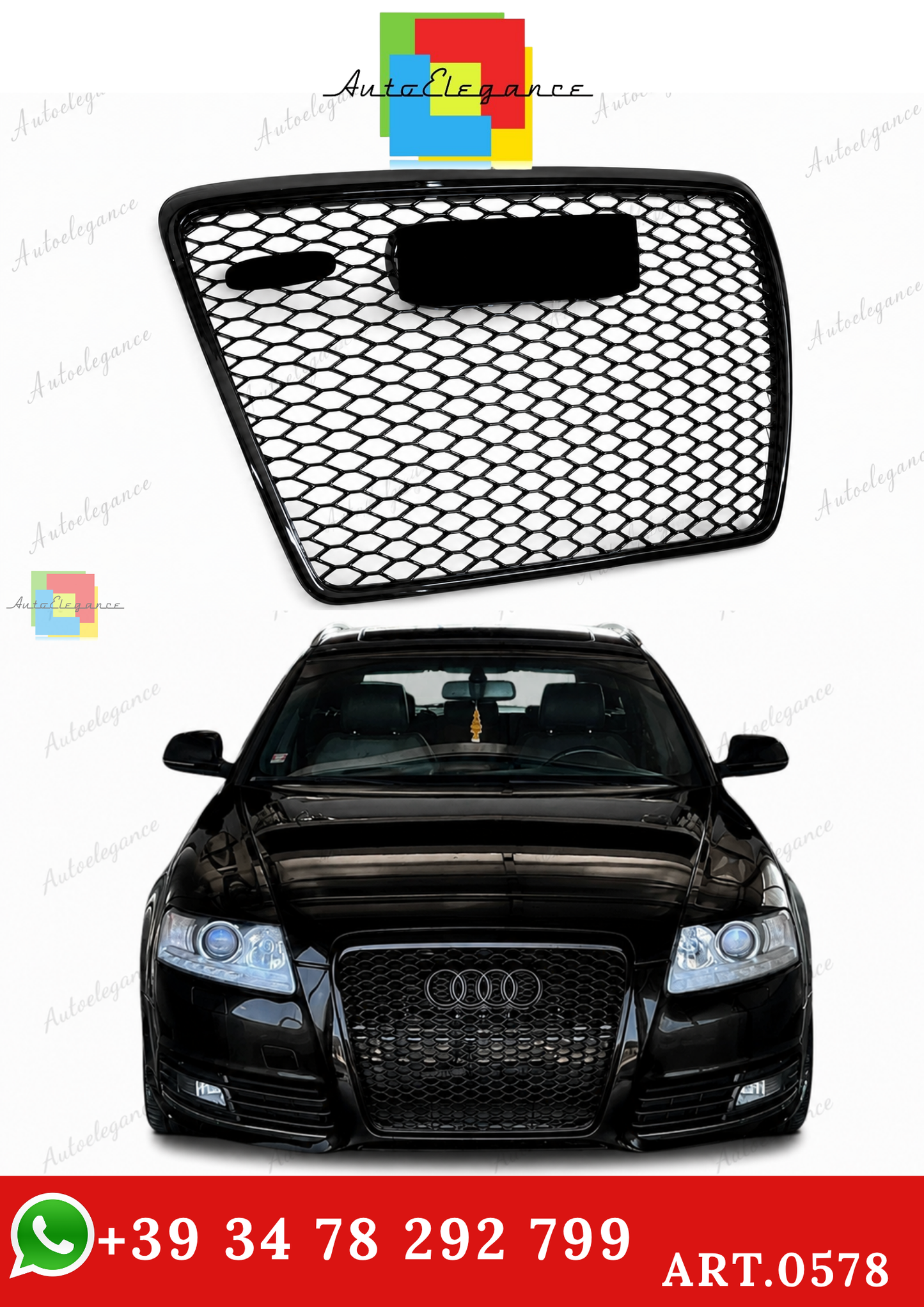 🔥ART.0578 GRIGLIA ADATTO PER AUDI A6 4F 2004-2011 LOOK RS6 NERO LUCIDO🔥