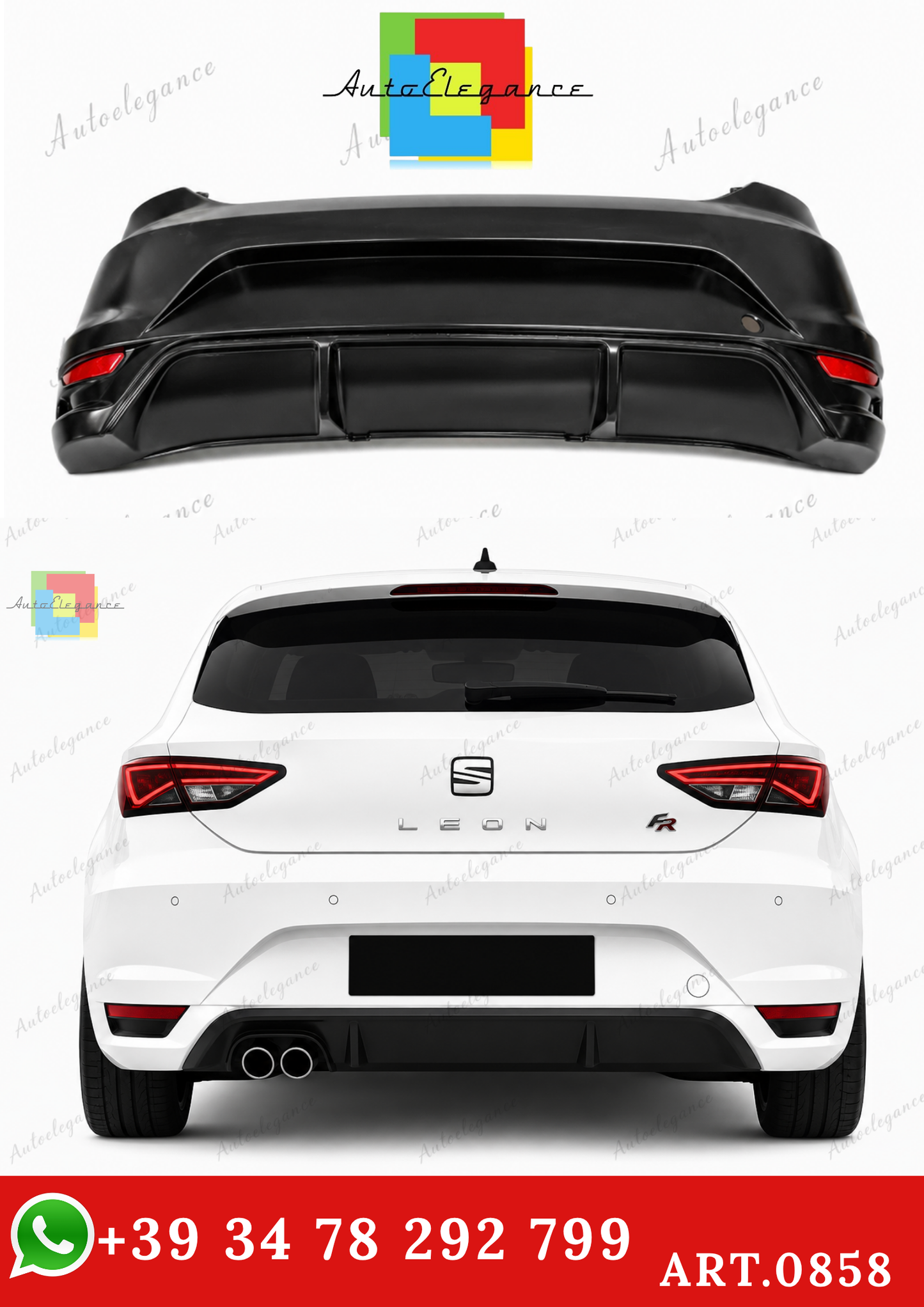 🔥ART.0858 PARAURTI POSTERIORE PER SEAT LEON 5F 5 PORTE LOOK FR CON USCITA 1+1🔥