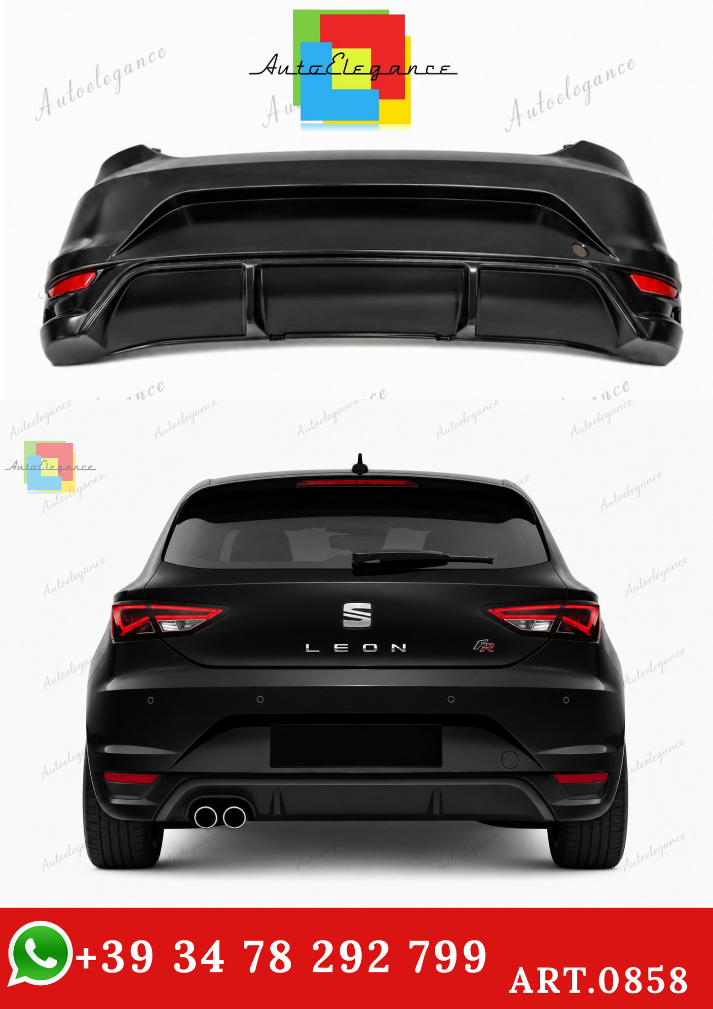 🔥ART.0858 PARAURTI POSTERIORE PER SEAT LEON 5F 5 PORTE LOOK FR CON USCITA 1+1🔥