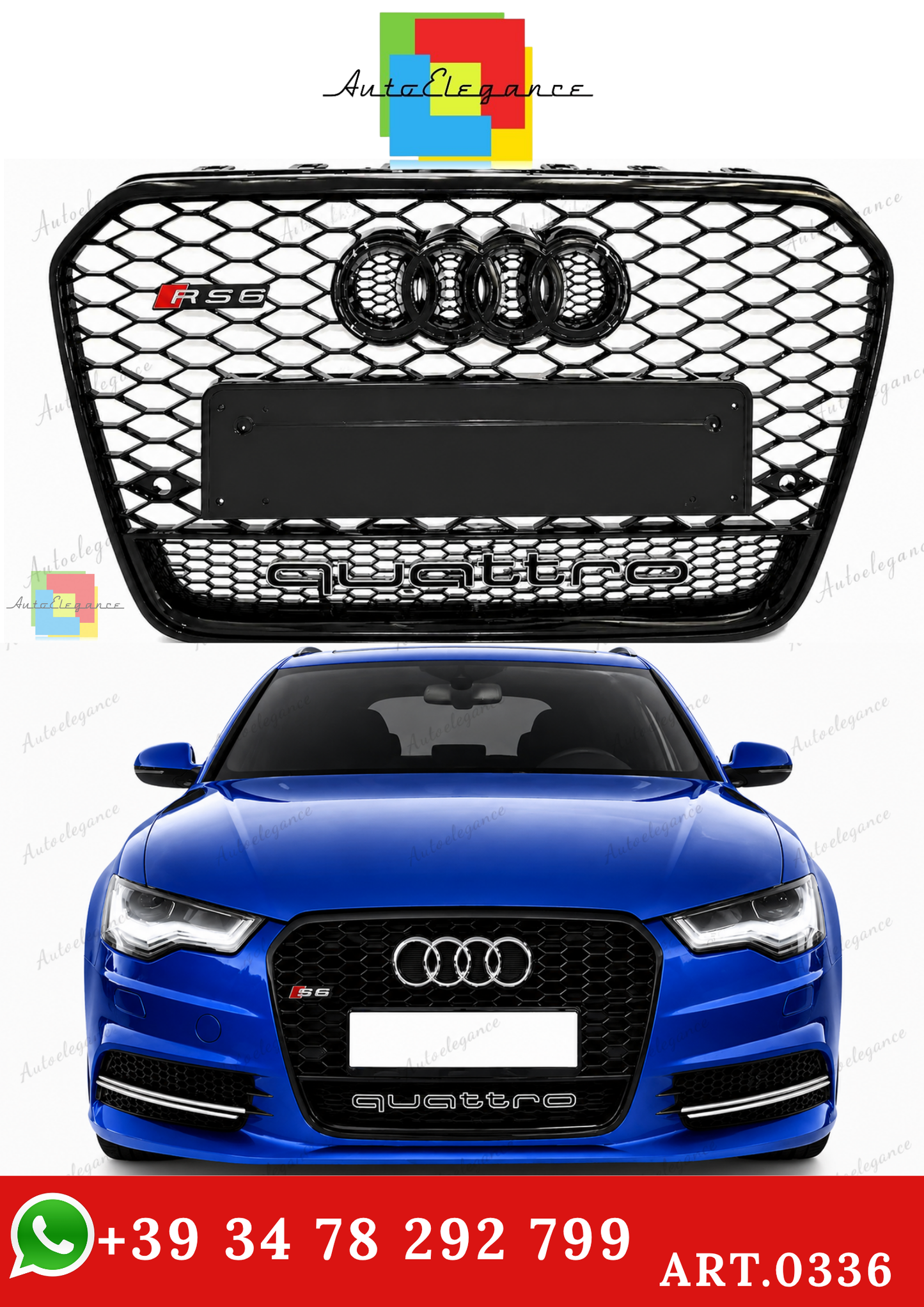 🔥ART.0336 GRIGLIA ADATTO PER AUDI A6 4G C7 2012-2015 LOOK RS6 QUATTRO NERA🔥