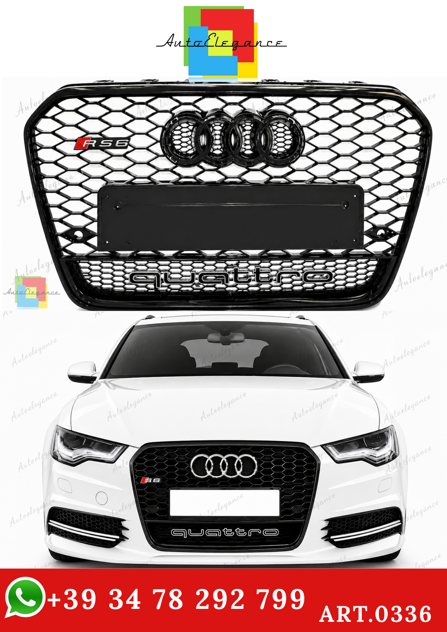 🔥ART.0336 GRIGLIA ADATTO PER AUDI A6 4G C7 2012-2015 LOOK RS6 QUATTRO NERA🔥