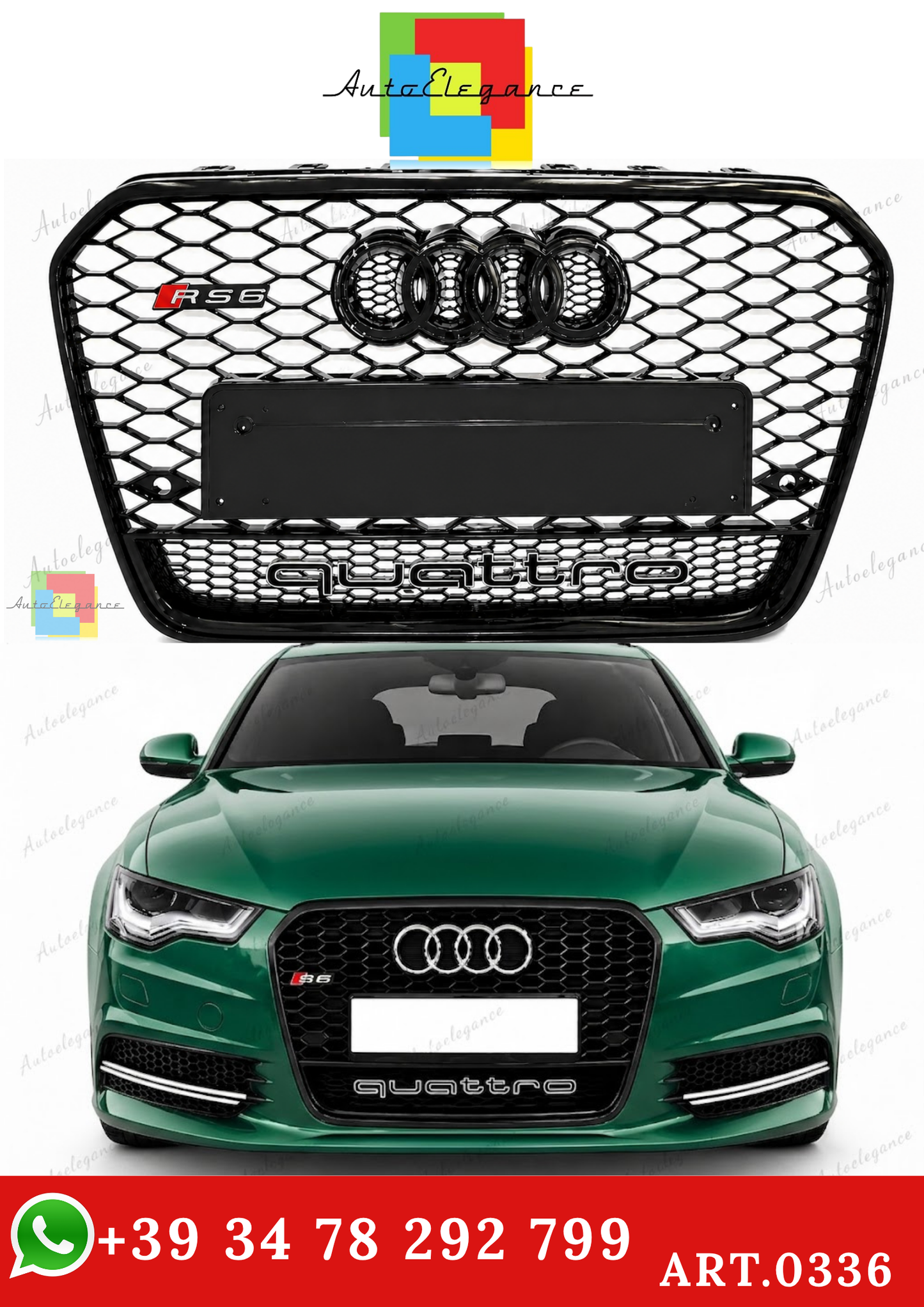 🔥ART.0336 GRIGLIA ADATTO PER AUDI A6 4G C7 2012-2015 LOOK RS6 QUATTRO NERA🔥