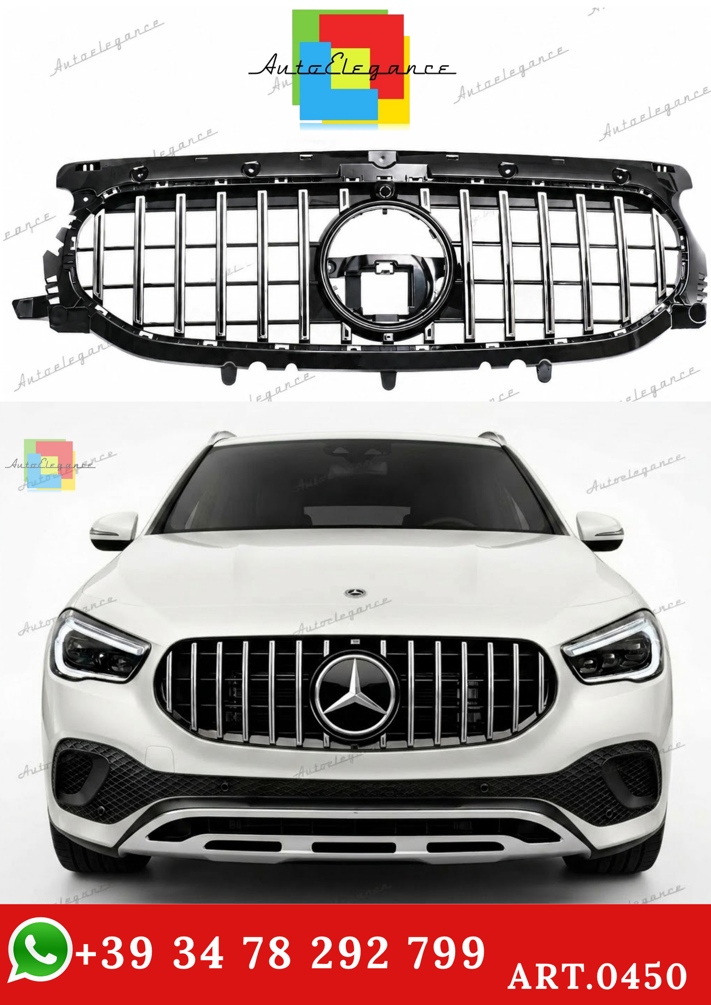🔥ART.0450 GRIGLIA PER MERCEDES GLA H247 2020-2023 STANDARD LOOK GT CROMATA🔥