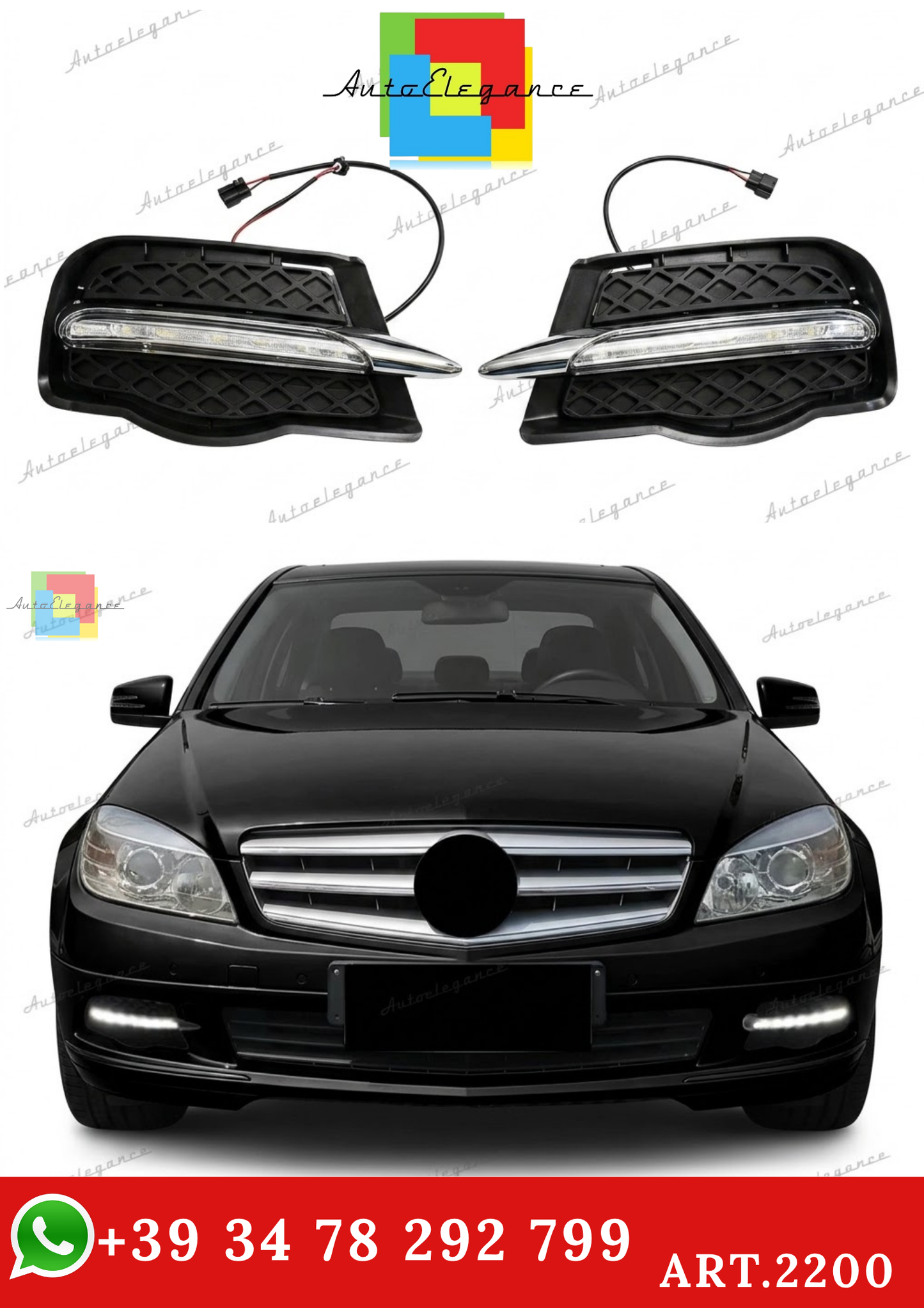 🔥ART.2200 GRIGLIE FENDINEBBIA ADATTO PER MERCEDES W204 2007-2011 LED DIURNE🔥