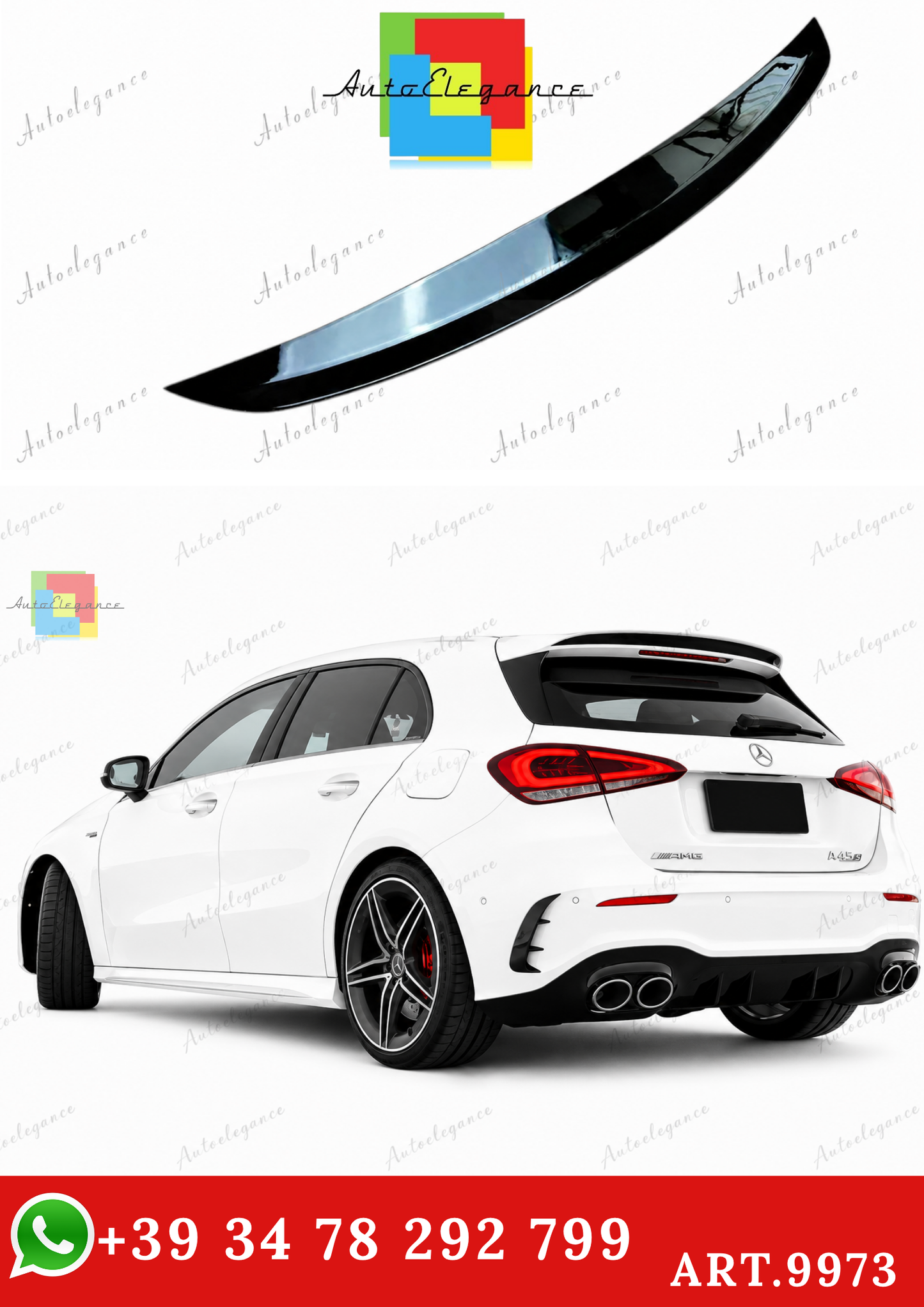 🔥ART.9973 SPOILER IN STILE AMG PER MERCEDES A A35 A45 W177 NERO LUCIDO 2018+🔥