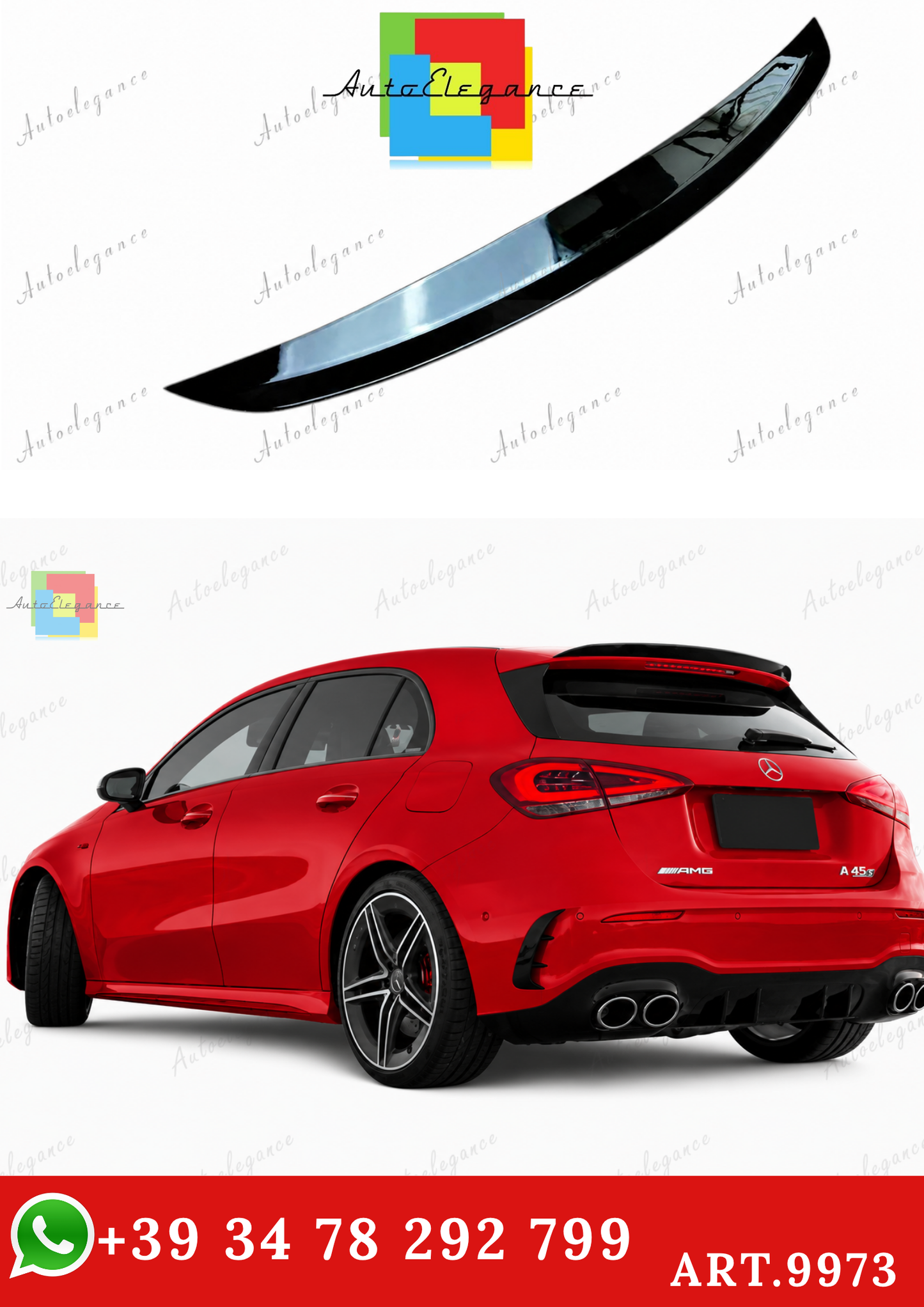 🔥ART.9973 SPOILER IN STILE AMG PER MERCEDES A A35 A45 W177 NERO LUCIDO 2018+🔥