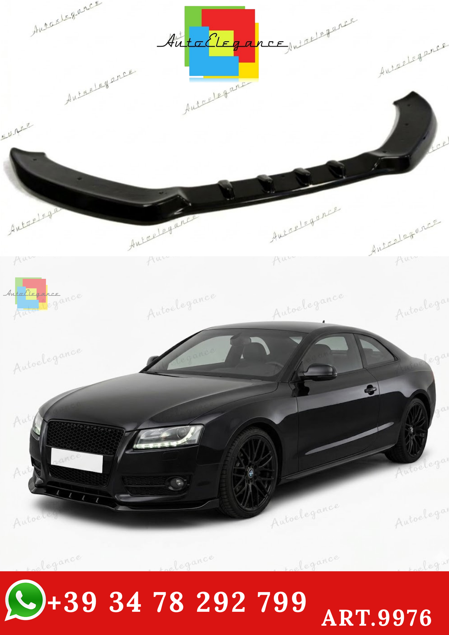 🔥ART.9976 SPLITTER ANTERIORE PER AUDI A5 B8 / 8T NERO LUCIDO  / 2007 - 2011🔥