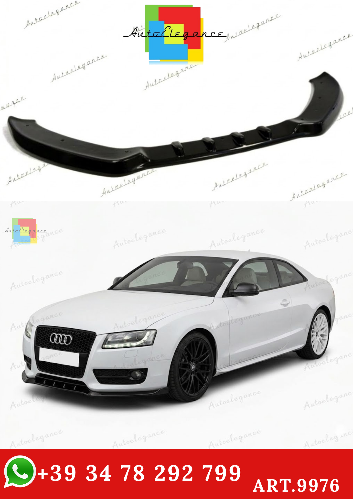 🔥ART.9976 SPLITTER ANTERIORE PER AUDI A5 B8 / 8T NERO LUCIDO  / 2007 - 2011🔥