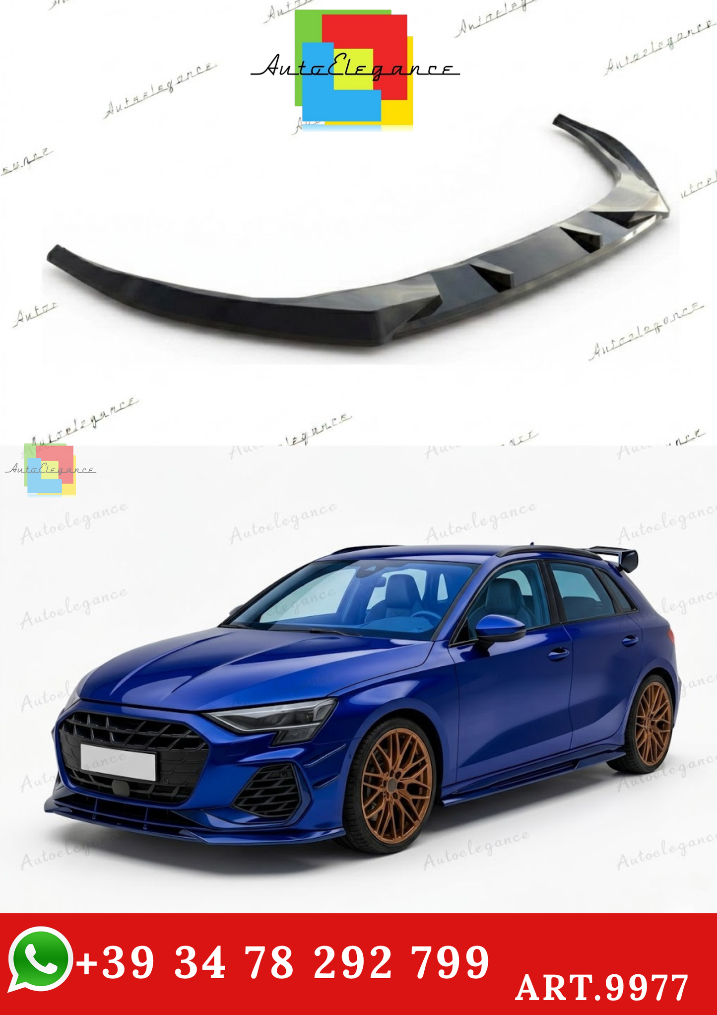 🔥ART.9977 SPLITTER ANTERIORE PER AUDI A3 S3 8Y FACELIFT MAX V1 NERO LUCIDO🔥