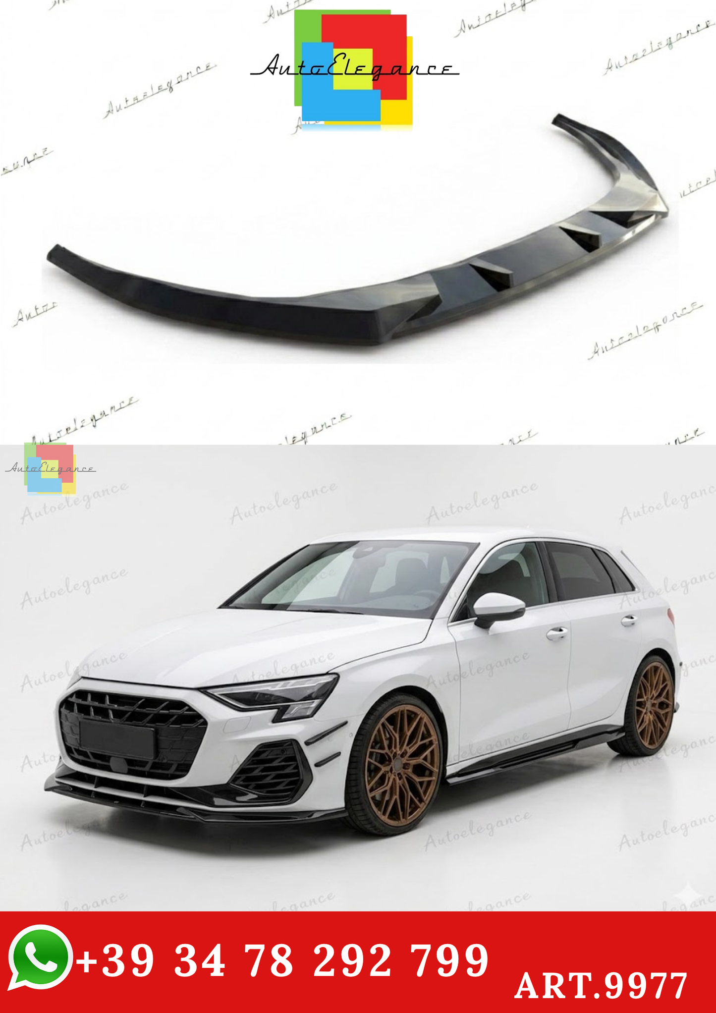 🔥ART.9977 SPLITTER ANTERIORE PER AUDI A3 S3 8Y FACELIFT MAX V1 NERO LUCIDO🔥