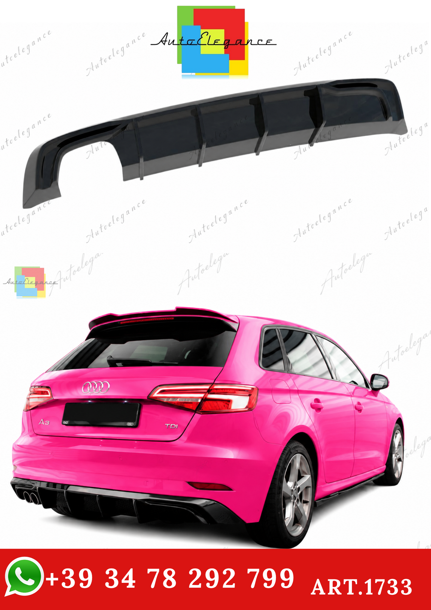 🔥ART.1733 DIFFUSORE RS3 AUDI A3 8V 17+ SOLO STANDARD NERO LUCIDO🔥