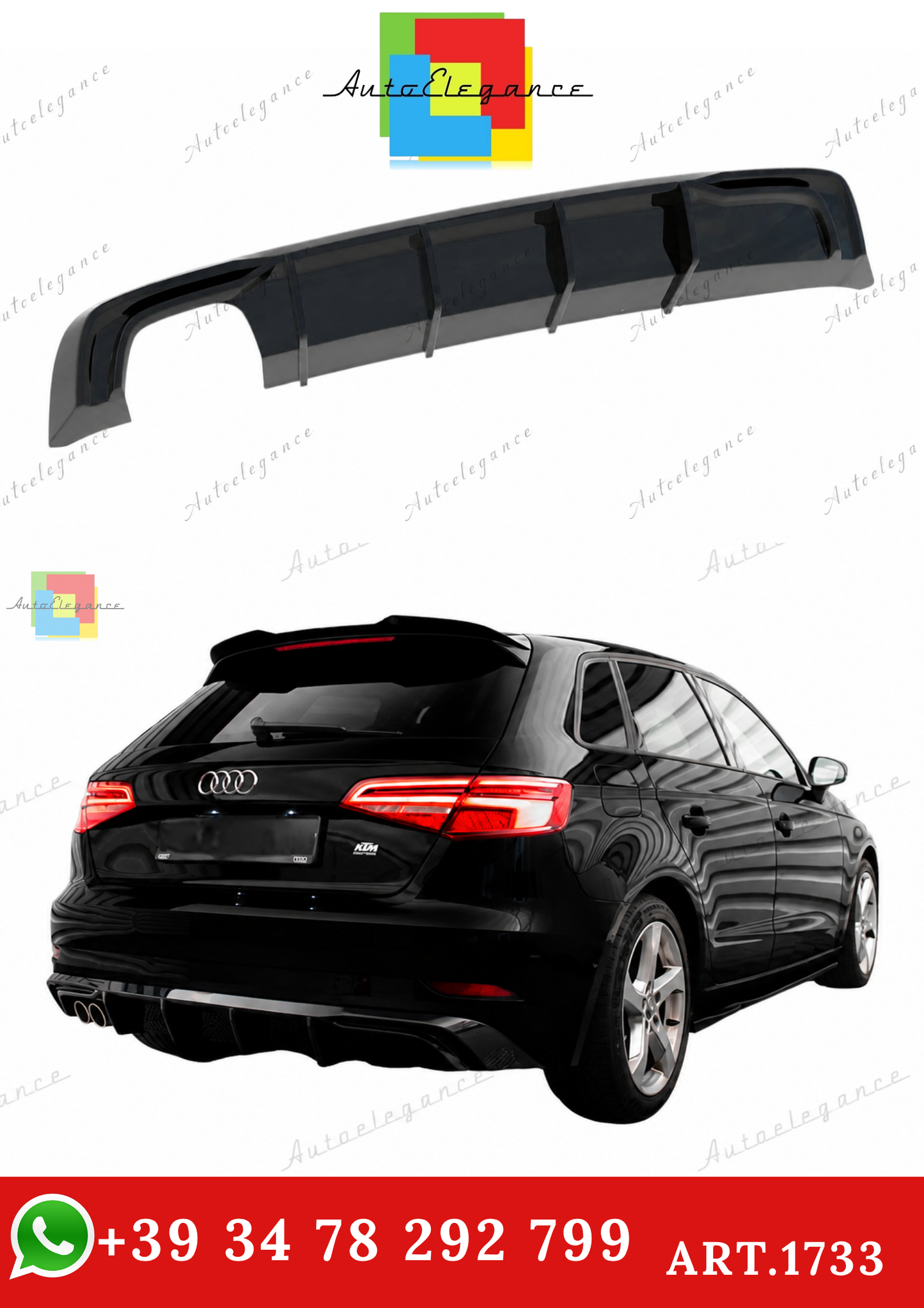 🔥ART.1733 DIFFUSORE RS3 AUDI A3 8V 17+ SOLO STANDARD NERO LUCIDO🔥