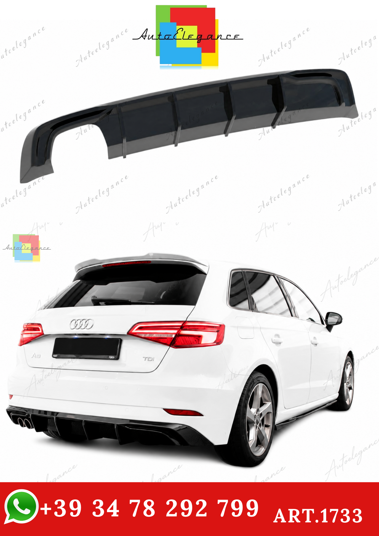 🔥ART.1733 DIFFUSORE RS3 AUDI A3 8V 17+ SOLO STANDARD NERO LUCIDO🔥