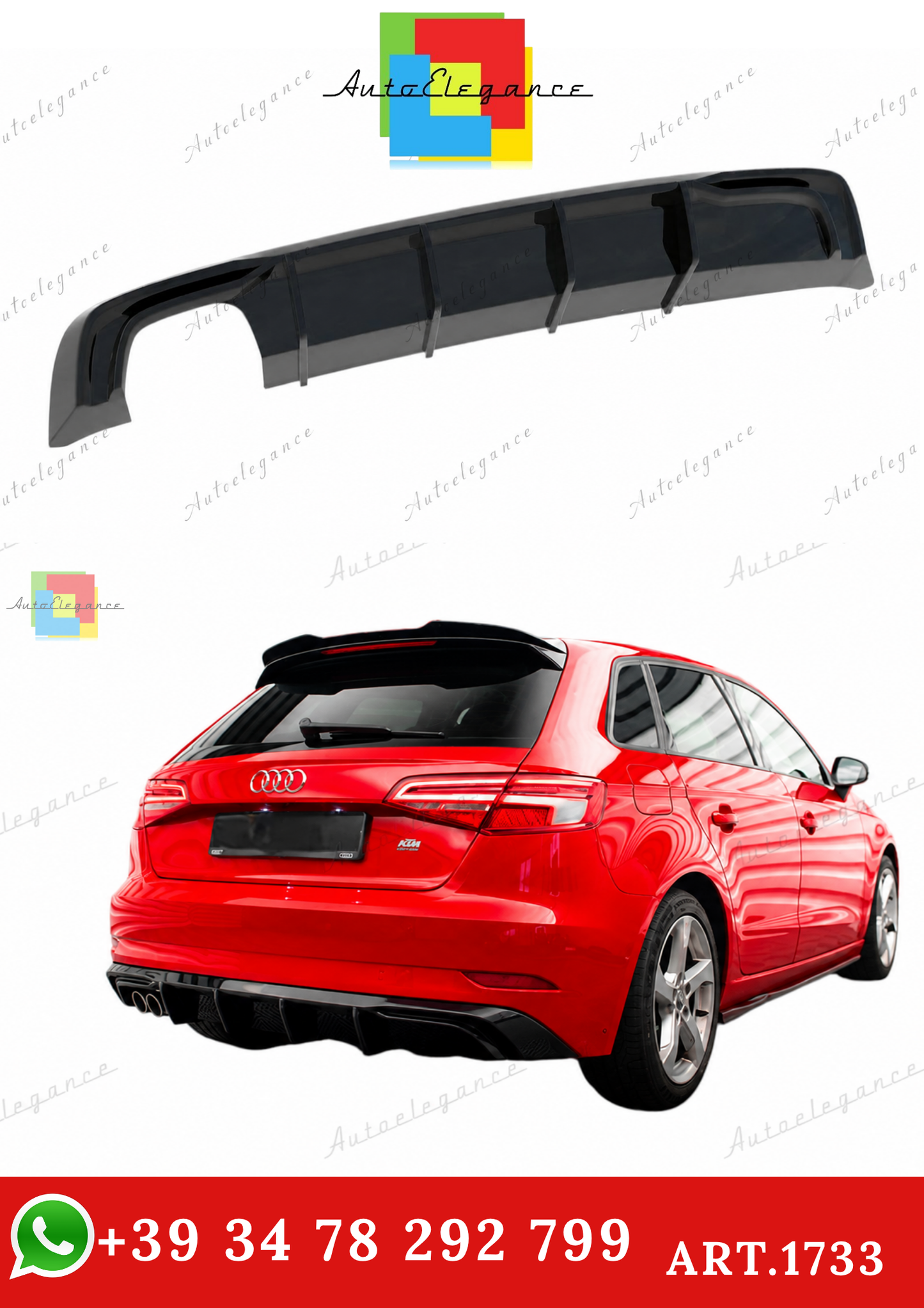 🔥ART.1733 DIFFUSORE RS3 AUDI A3 8V 17+ SOLO STANDARD NERO LUCIDO🔥