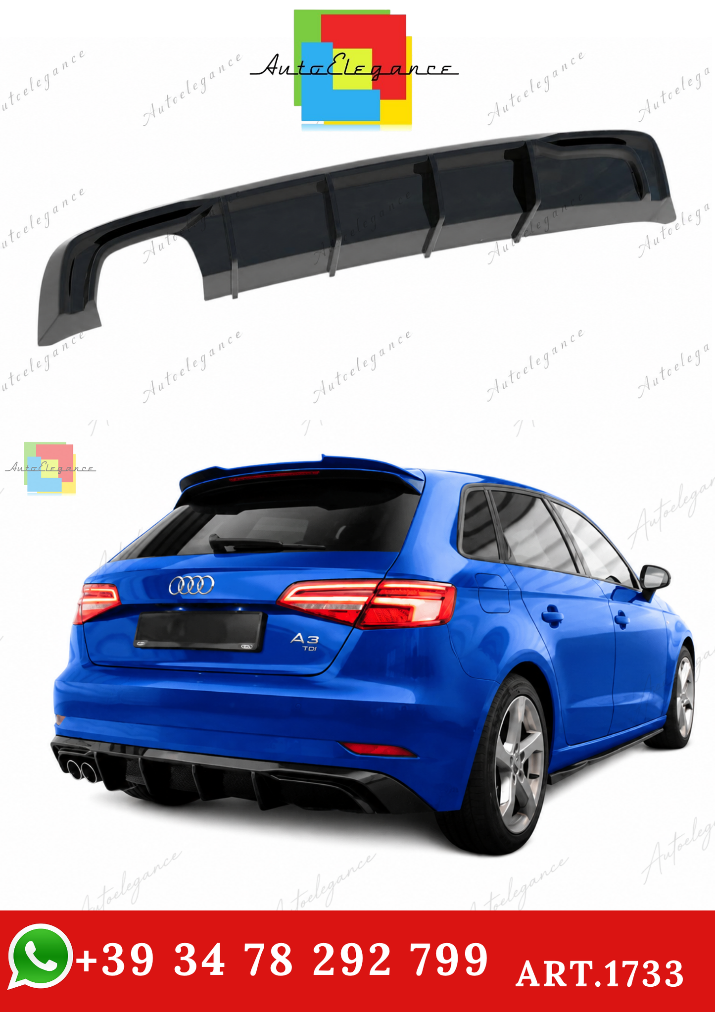 🔥ART.1733 DIFFUSORE RS3 AUDI A3 8V 17+ SOLO STANDARD NERO LUCIDO🔥