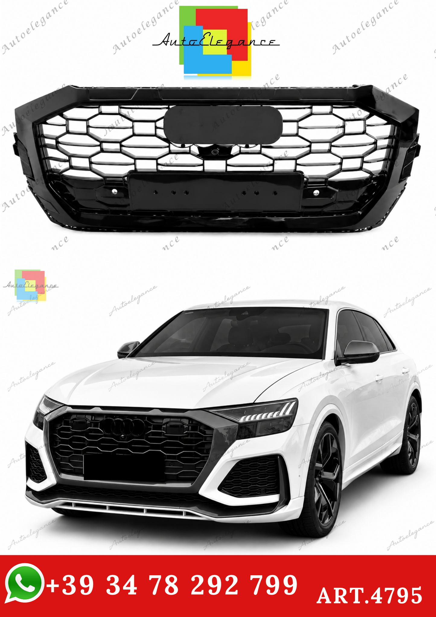 🔥ART.4795 GRIGLIA ANTERIORE SPORTIVA NERO LUCIDO PDC PER AUDI Q8 2018-2023🔥