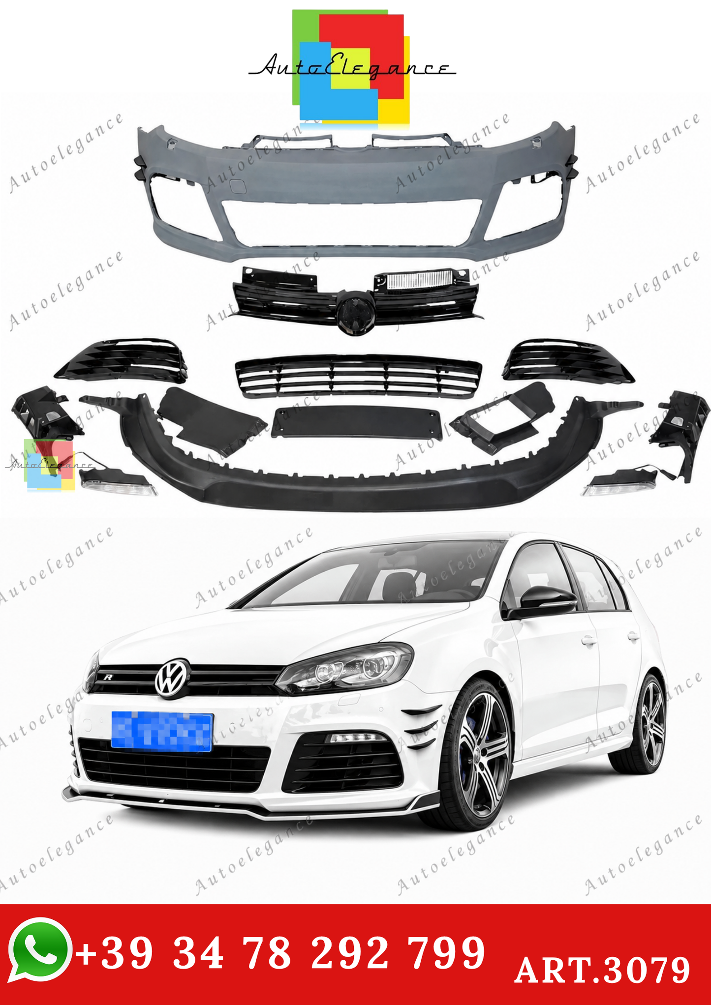 🔥ART.3079 PARAURTI ANTERIORE ADATTO PER VW GOLF 6 R20 FLAPS LOOK WRC🔥