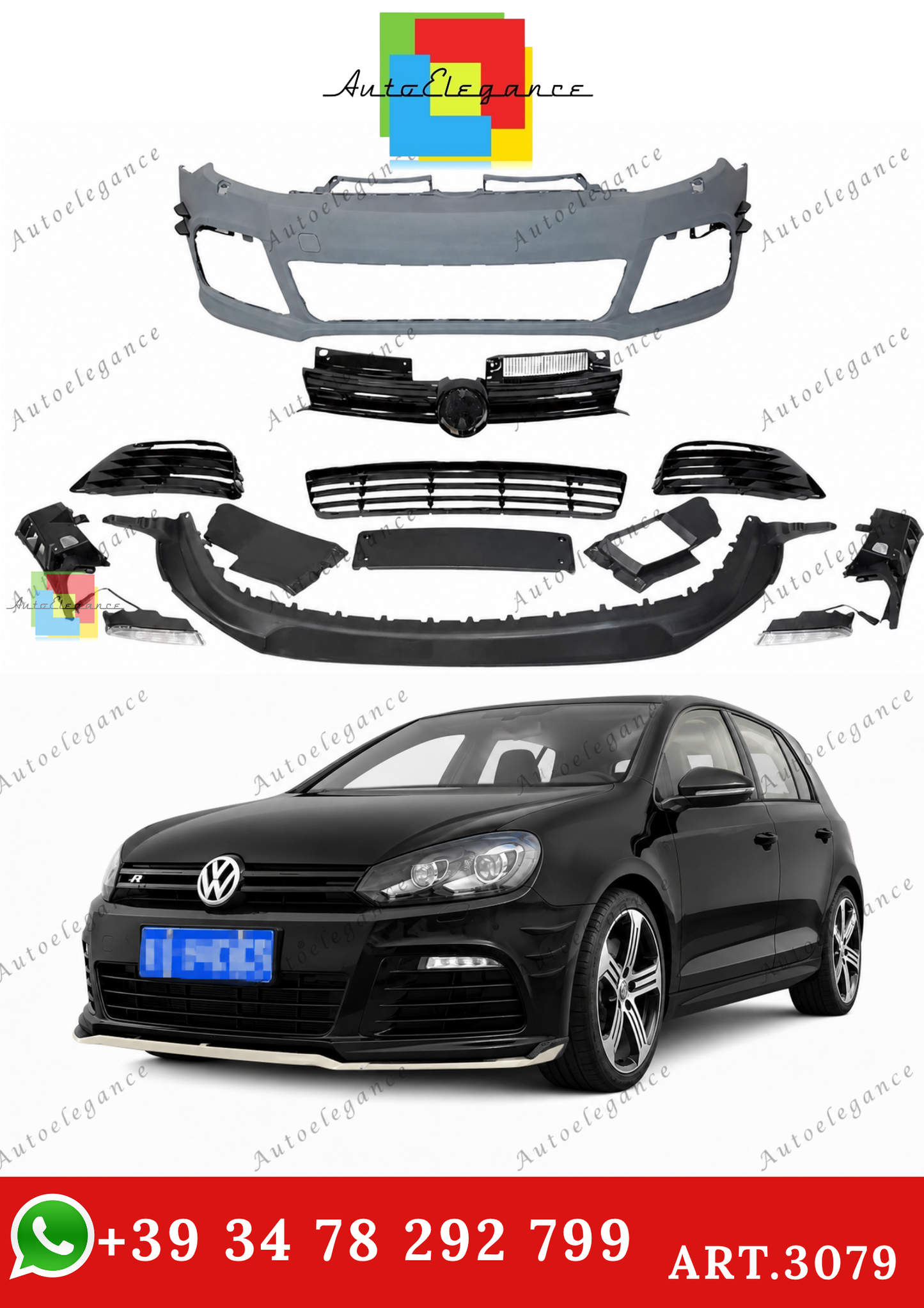 🔥ART.3079 PARAURTI ANTERIORE ADATTO PER VW GOLF 6 R20 FLAPS LOOK WRC🔥