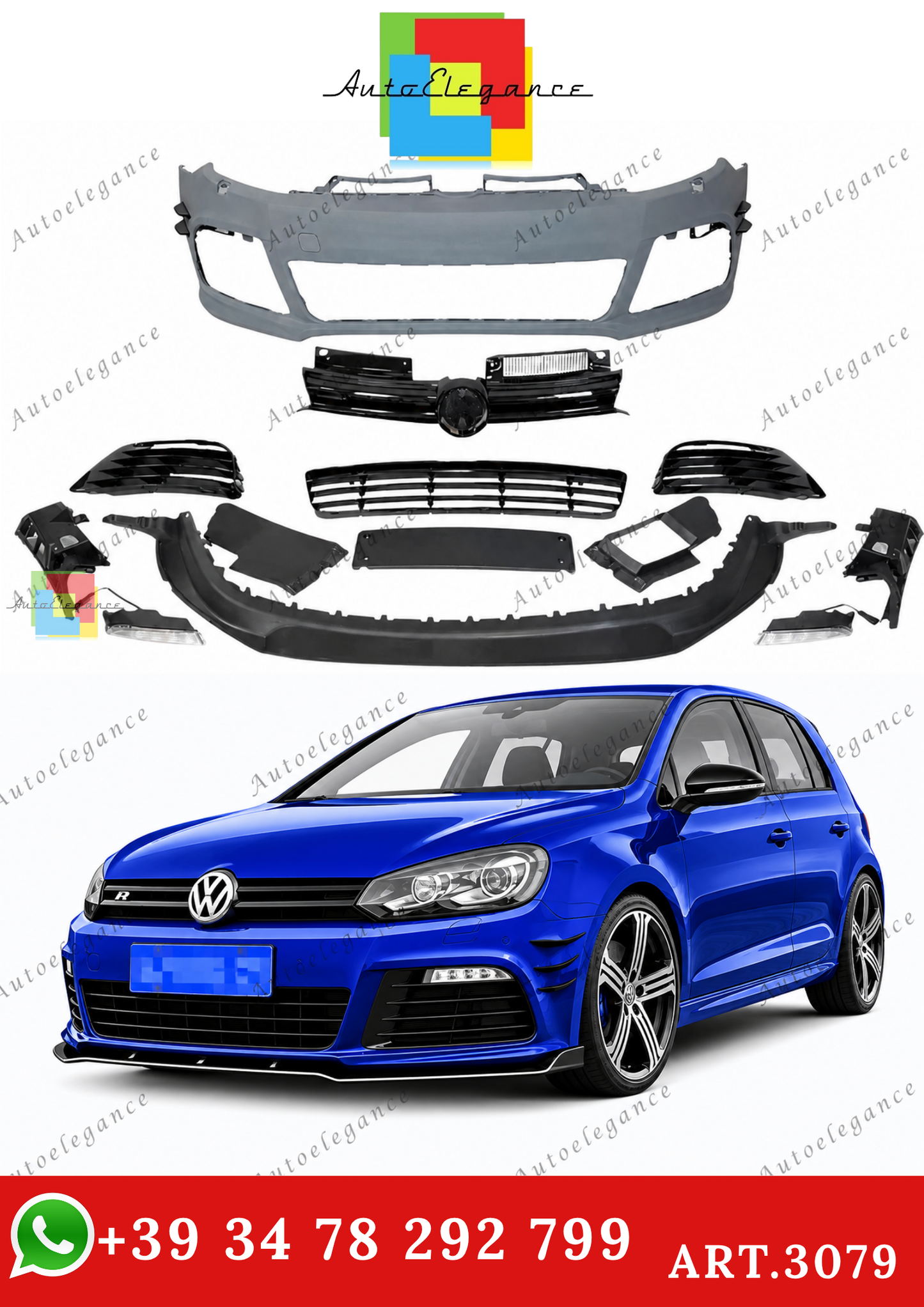 🔥ART.3079 PARAURTI ANTERIORE ADATTO PER VW GOLF 6 R20 FLAPS LOOK WRC🔥