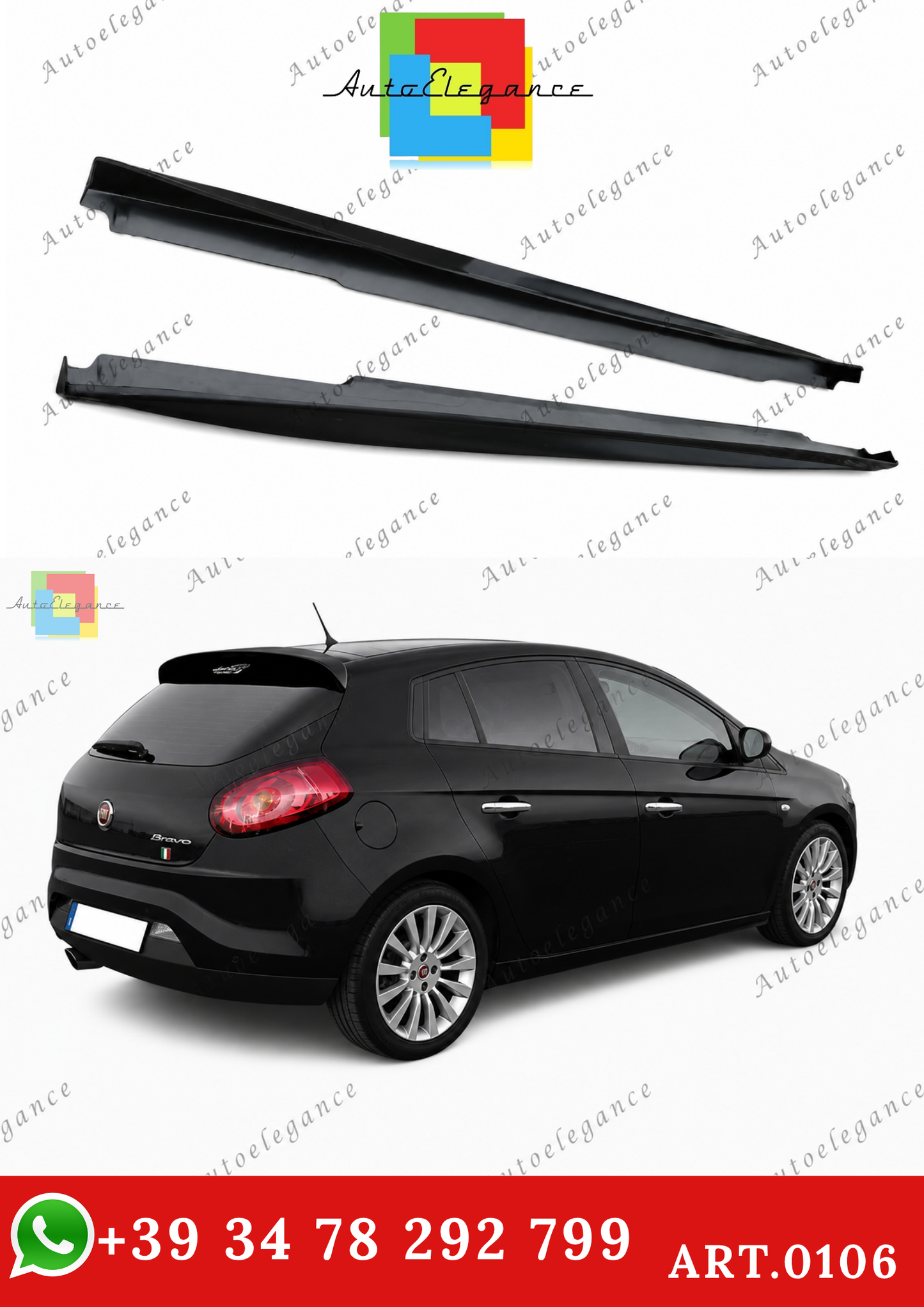 🔥ART.0106 COPPIA MINIGONNE LATERALI FIAT BRAVO II SOTTOPORTA SPORT ABS🔥