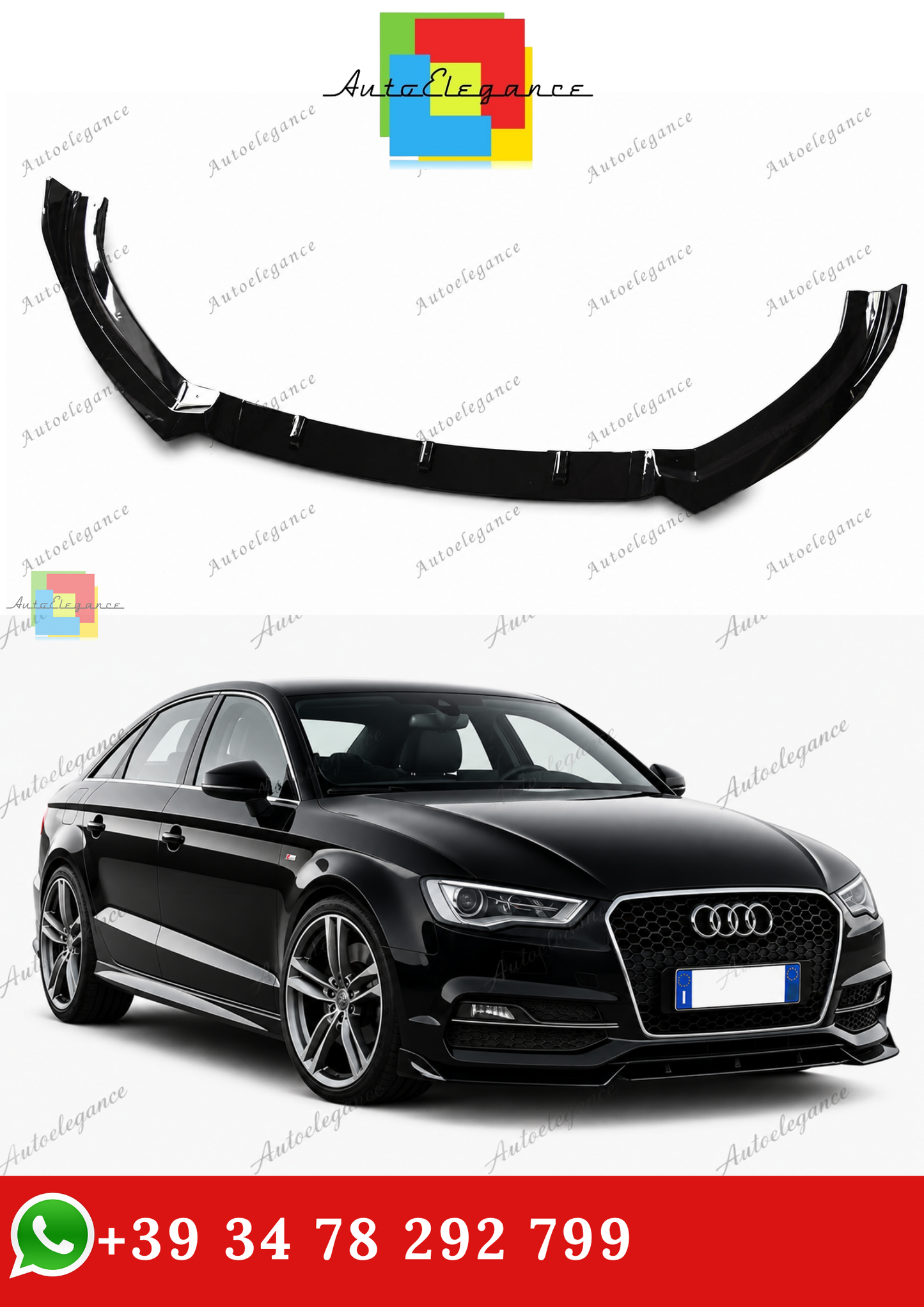 🔥AUDI A3 8V 2012-2015 SOTTO PARAURTI ANTERIORE SPLITTER ABS NERO LOOK RS3🔥