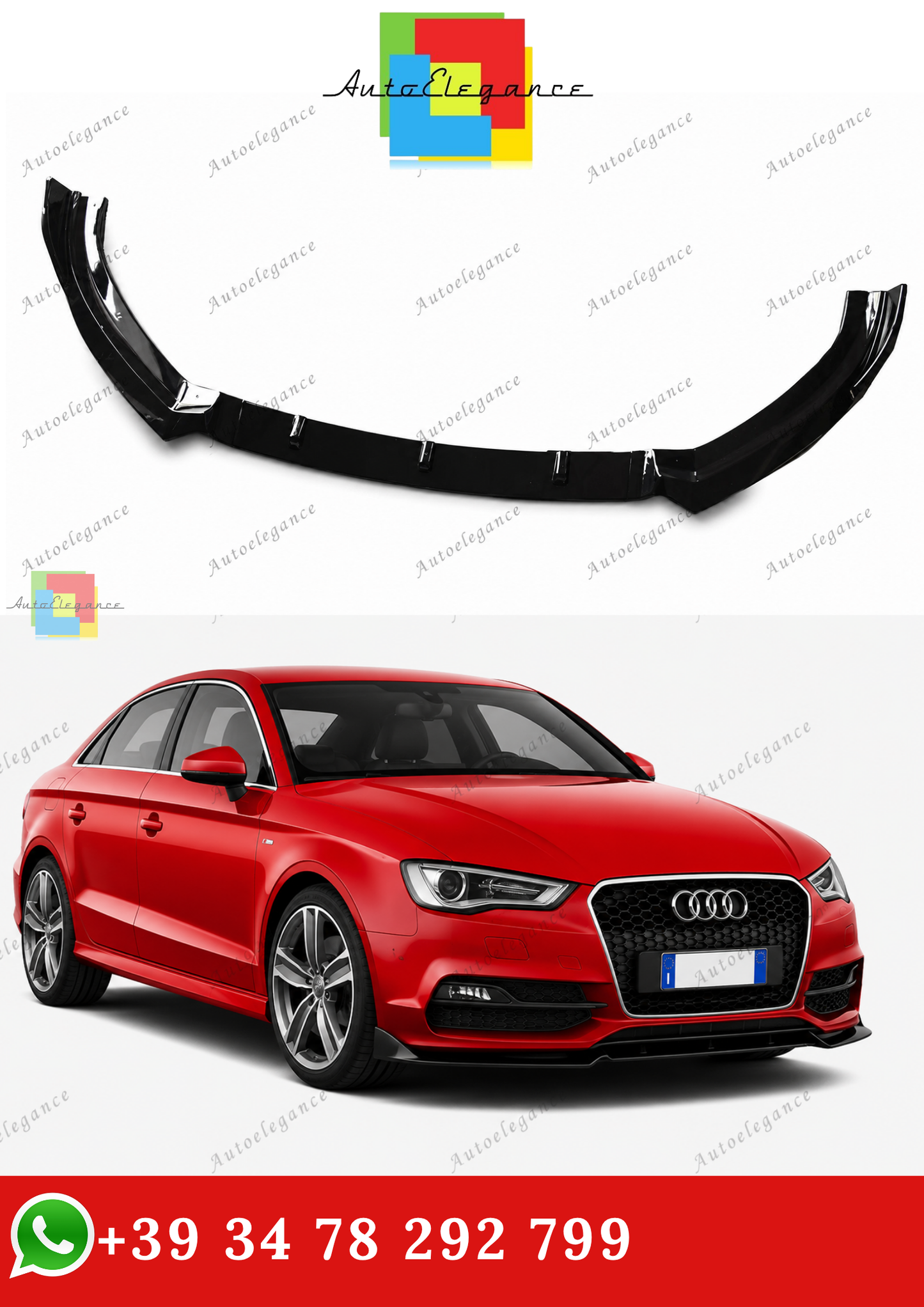 🔥AUDI A3 8V 2012-2015 SOTTO PARAURTI ANTERIORE SPLITTER ABS NERO LOOK RS3🔥