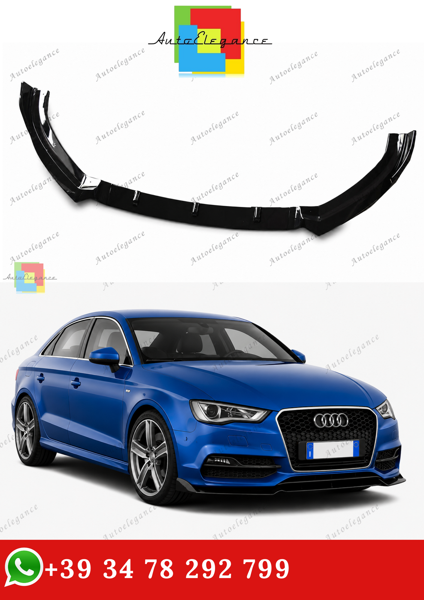 🔥AUDI A3 8V 2012-2015 SOTTO PARAURTI ANTERIORE SPLITTER ABS NERO LOOK RS3🔥