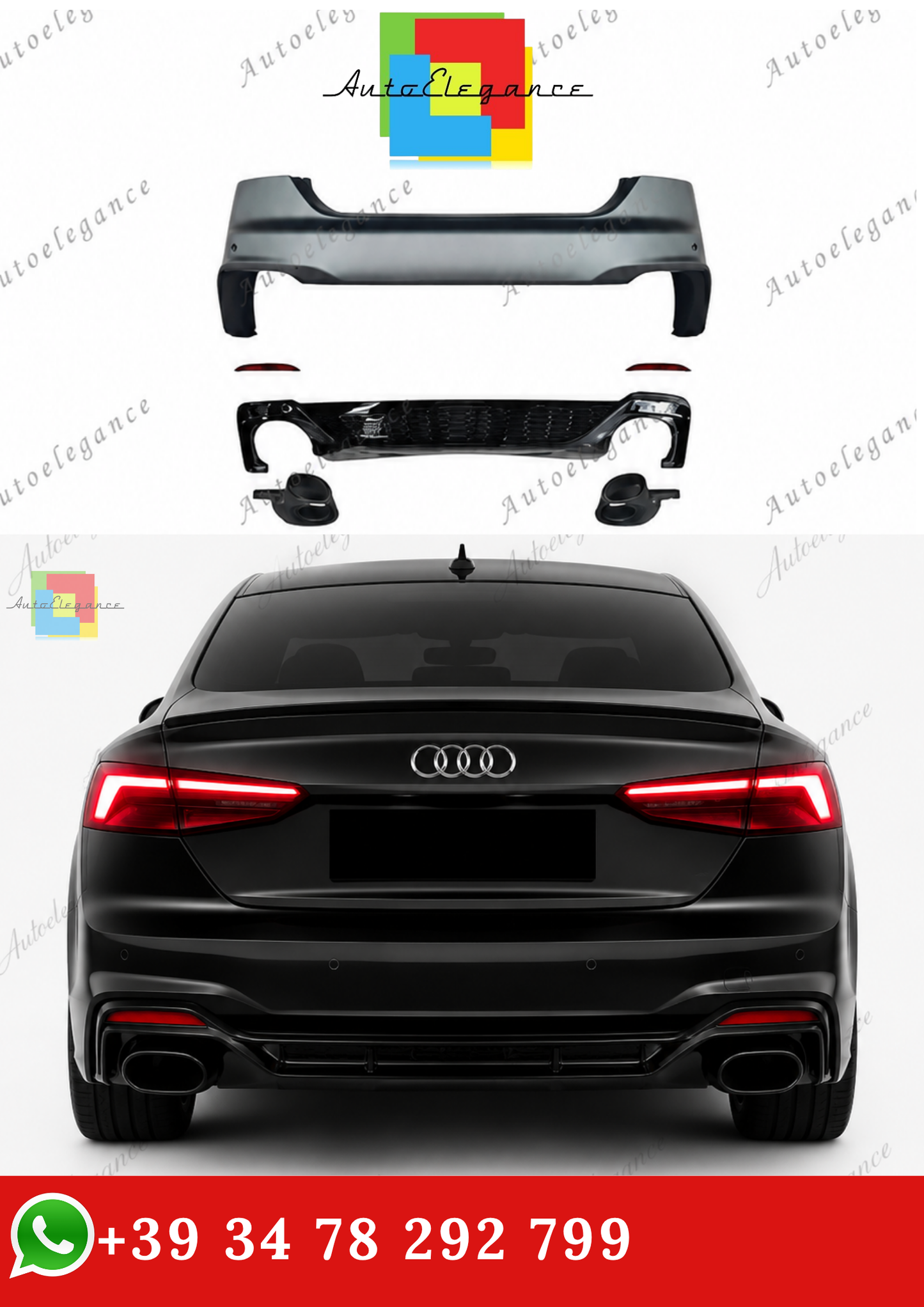 🔥PARAURTI POSTERIORE ADATTO PER AUDI A5 F5 16-19 LOOK RS5 2020+🔥
