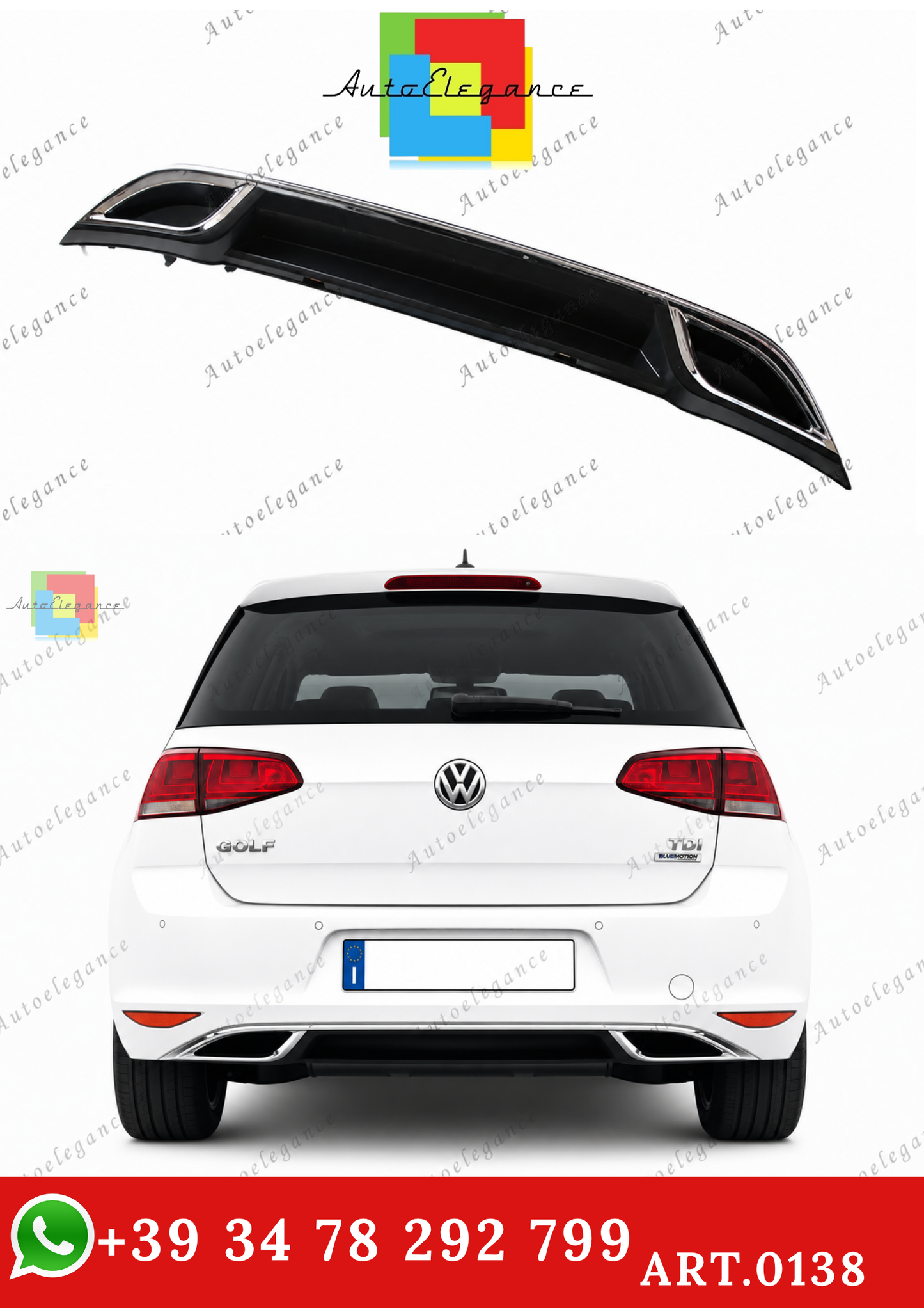 🔥ART.0138 DIFFUSORE PER VW GOLF 7 VII 12-16 SOTTO PARAURTI LOOK 7.5 IN ABS🔥