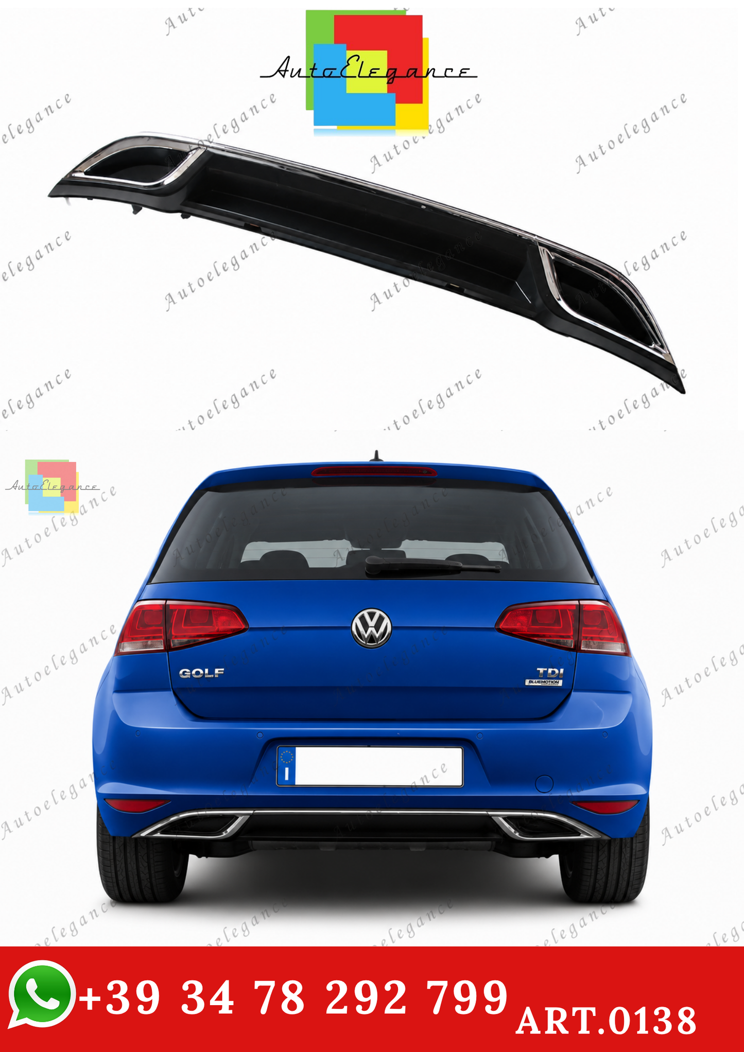 🔥ART.0138 DIFFUSORE PER VW GOLF 7 VII 12-16 SOTTO PARAURTI LOOK 7.5 IN ABS🔥