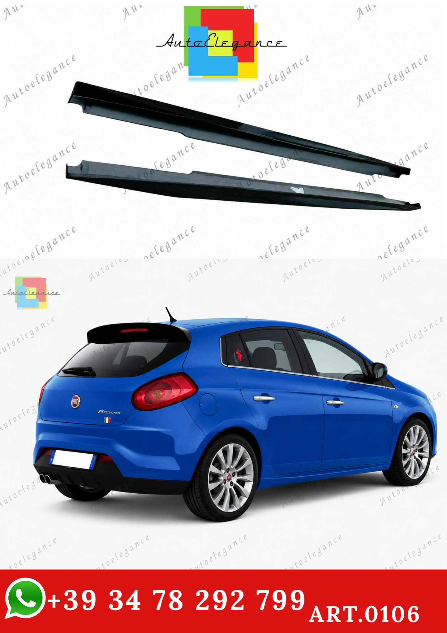 🔥ART.0106 COPPIA MINIGONNE LATERALI FIAT BRAVO II SOTTOPORTA SPORTIVI ABS🔥