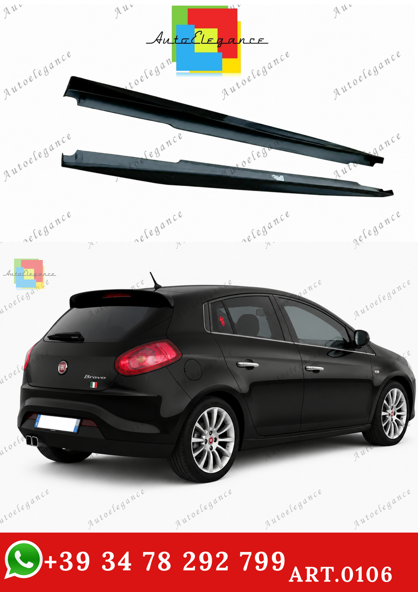 🔥ART.0106 COPPIA MINIGONNE LATERALI FIAT BRAVO II SOTTOPORTA SPORTIVI ABS🔥