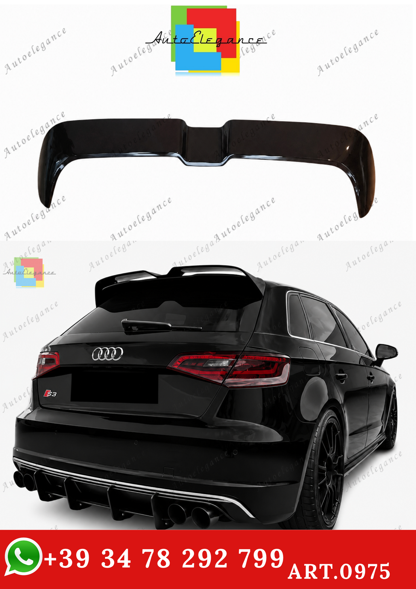 🔥ART.0975 SPOILER PER AUDI A3 8V 12-20 SPORTBACK LOOK OETTINGER NERO LUCIDO🔥