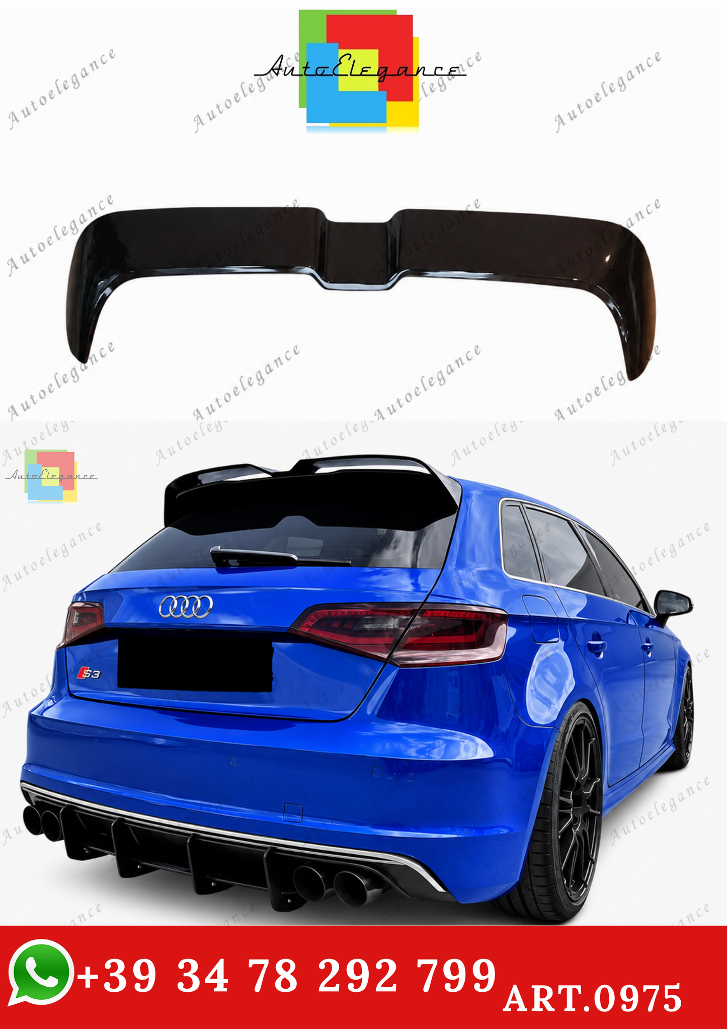 🔥ART.0975 SPOILER PER AUDI A3 8V 12-20 SPORTBACK LOOK OETTINGER NERO LUCIDO🔥