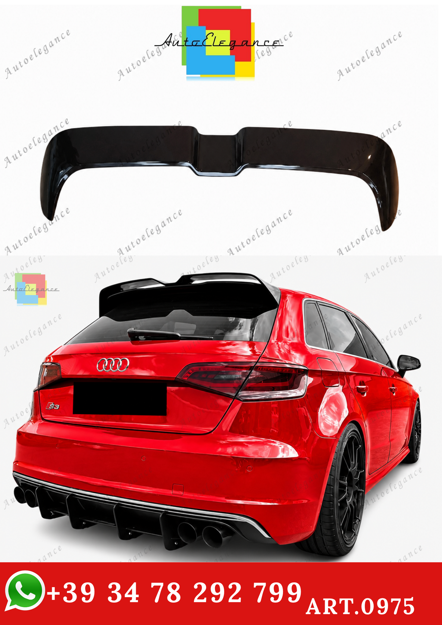 🔥ART.0975 SPOILER PER AUDI A3 8V 12-20 SPORTBACK LOOK OETTINGER NERO LUCIDO🔥