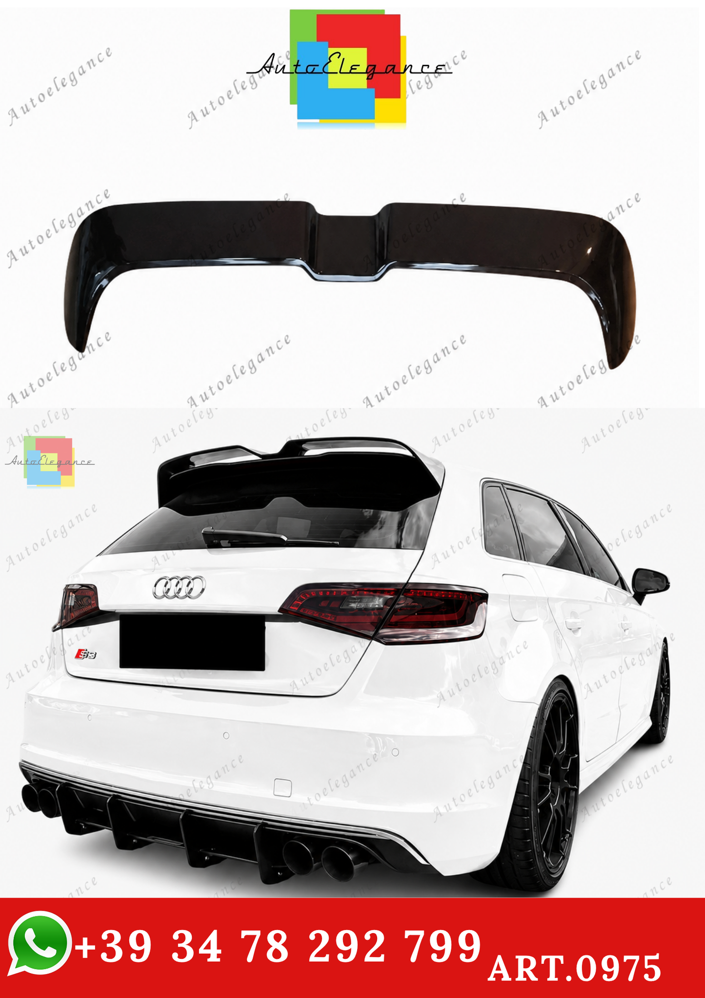 🔥ART.0975 SPOILER PER AUDI A3 8V 12-20 SPORTBACK LOOK OETTINGER NERO LUCIDO🔥