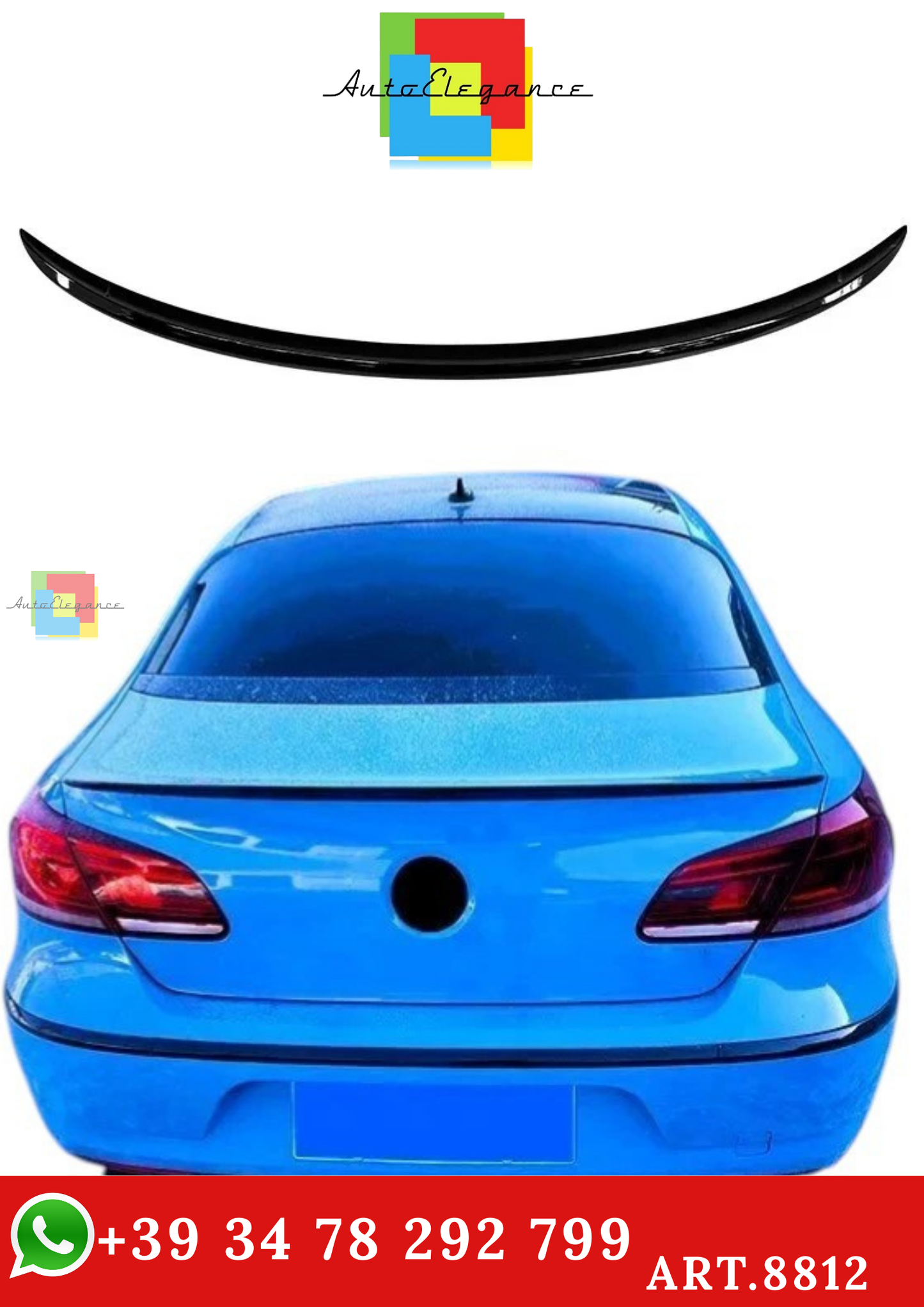 🔥ART.8812 SPOILER STIVALE NERO LUCIDO POSTERIORE PER VW PASSAT CC 2013-2018🔥