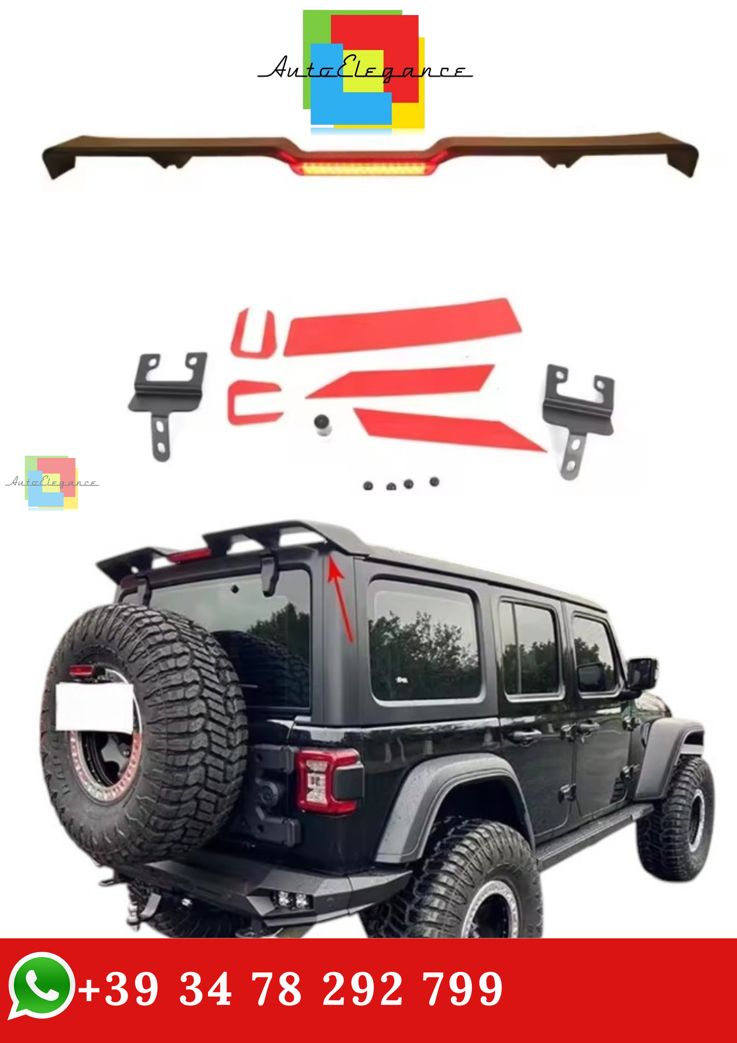 🔥SPOILER POSTERIORE TETTO AUTO CON LUCE FANALI PER JEEP WRANGLER JK JL 18-24🔥