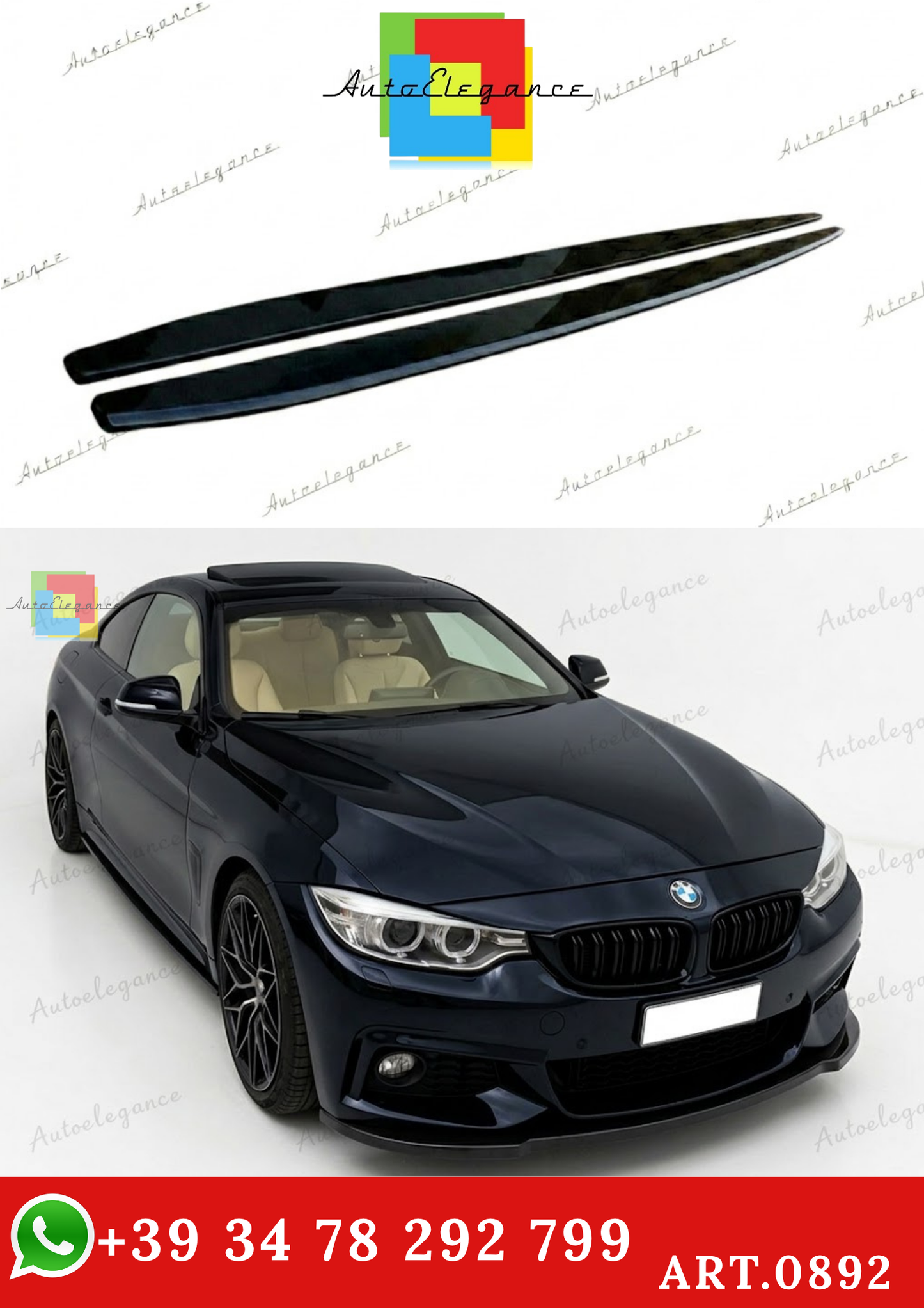 🔥ART.0892 SOTTO MINIGONNE LATERALI AB BMW SERIE 4 F32 F33 F36 NERO LUCIDO🔥