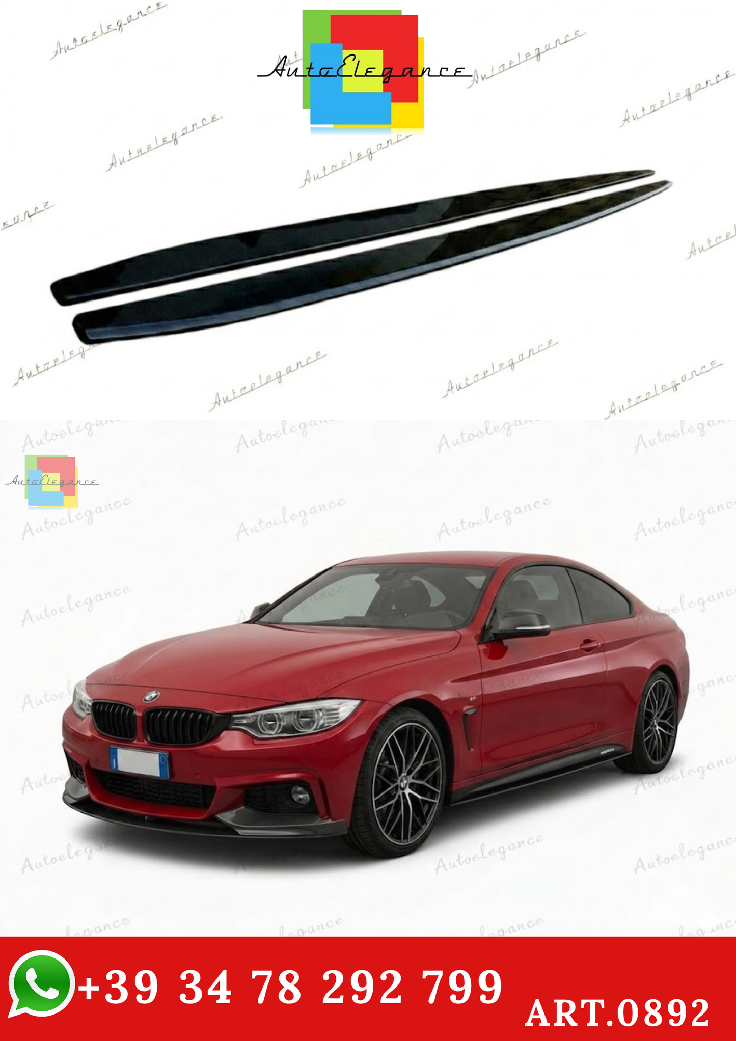 🔥ART.0892 SOTTO MINIGONNE LATERALI AB BMW SERIE 4 F32 F33 F36 NERO LUCIDO🔥