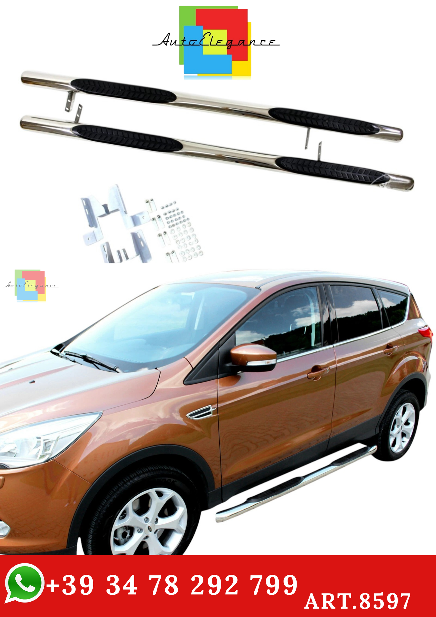 🔥ART.8597 BARRE LATERALI PEDANE INOX FORD KUGA 2 2013-2019🔥