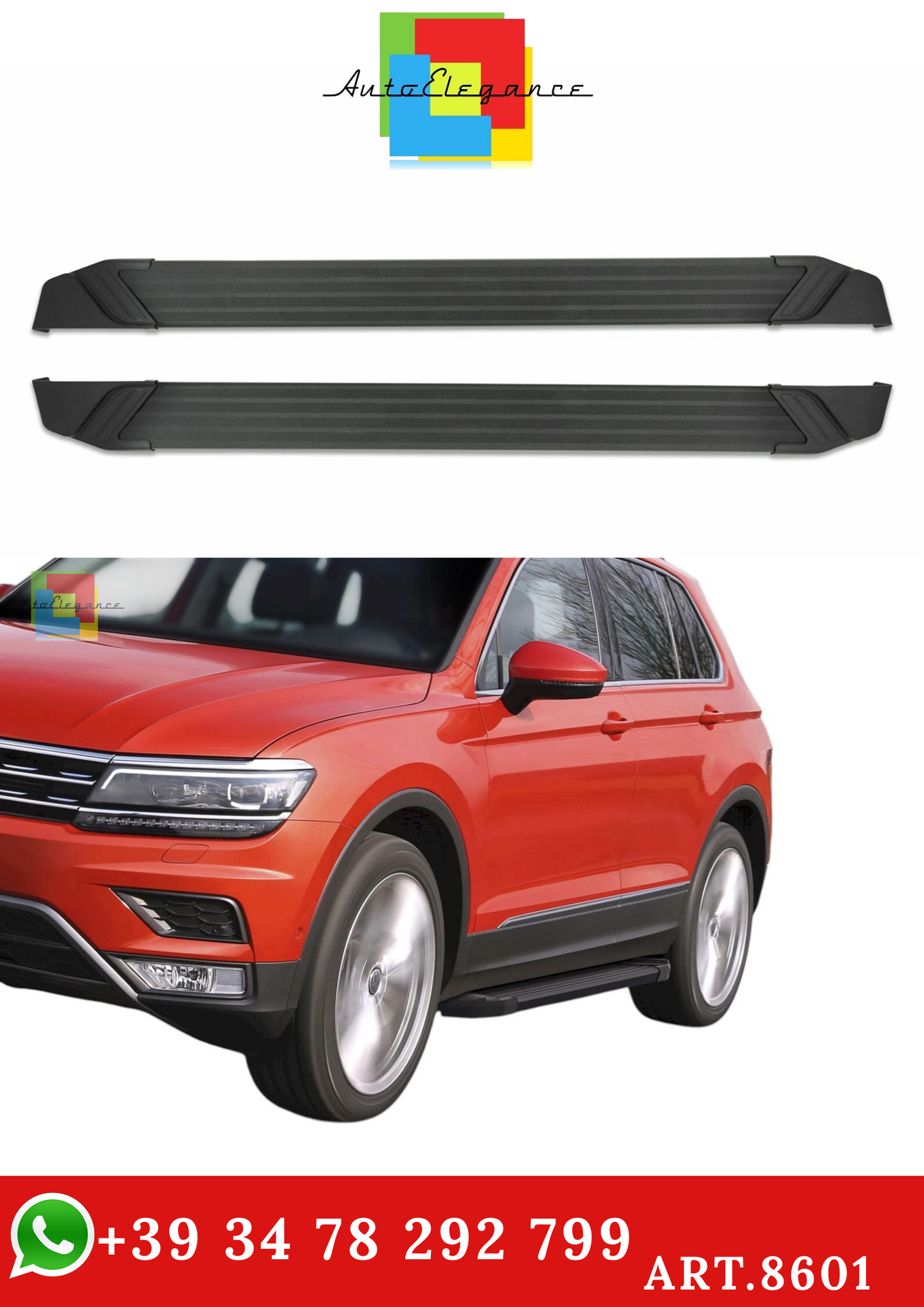 🔥ART.8601 PEDANE LATERALE SOTTOPORTA ALLUMINIO  VW TIGUAN 16-24 BASIC BLACK🔥