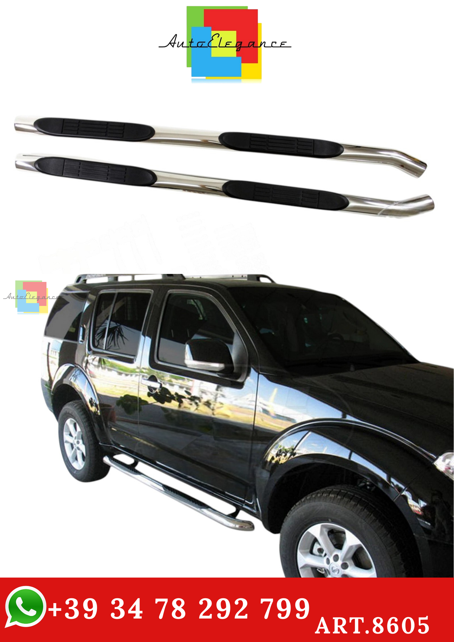 🔥ART.8605 BARRE LATERALI PEDANE INOX PER NISSAN PATHFINDER 2005-2012🔥