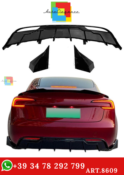 🔥ART.8609 DIFFUSORE POSTERIORE ADATTO PER TESLA MODEL 3 KIT CORPO NERO LUCIDO🔥