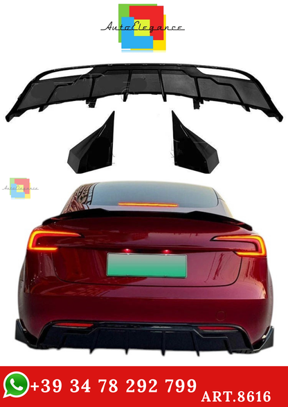 🔥ART.8616 DIFFUSORE POSTERIORE PER TESLA MODEL 3 KIT CORPO NERO LUCIDO 23+🔥